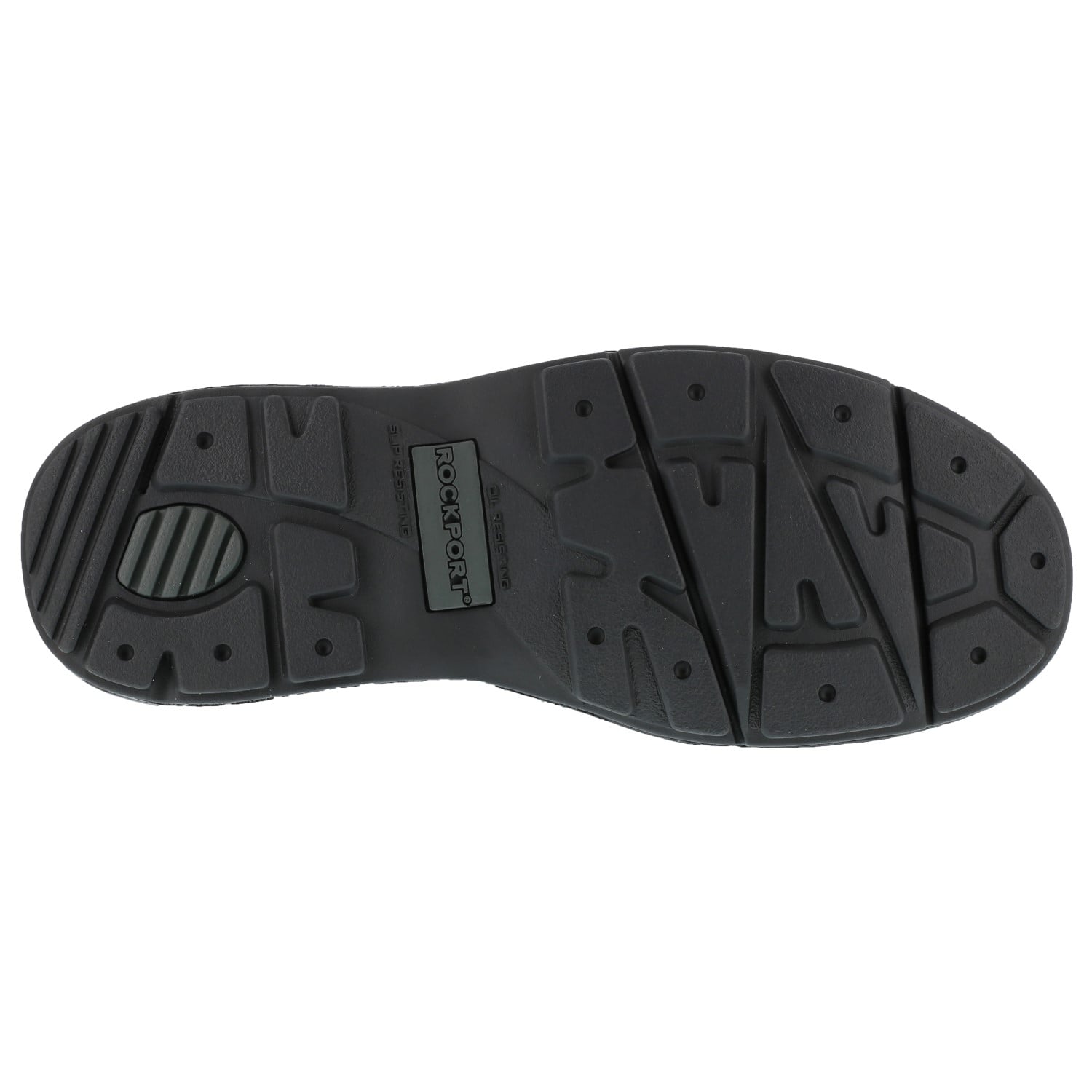 Rockport Work Men's Five Eye Tie Casual Moc Toe Oxford Steel Toe SD10 Work Shoe - Black - Outsole View
