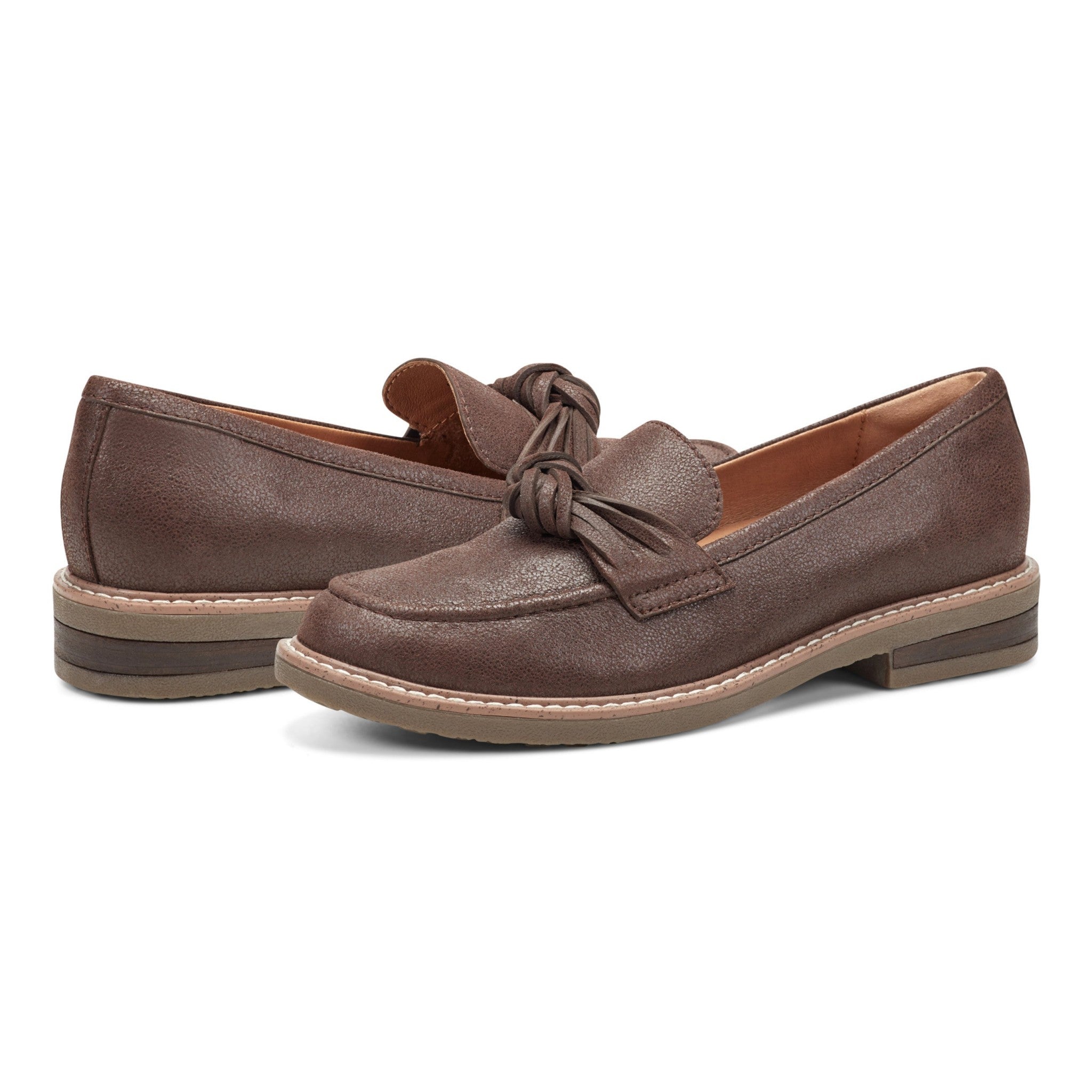 Earth Jayde Leather Knotted Casual - Cushioned Arch Support Women's Mules & Loafers - Dark Brown Leather - 7