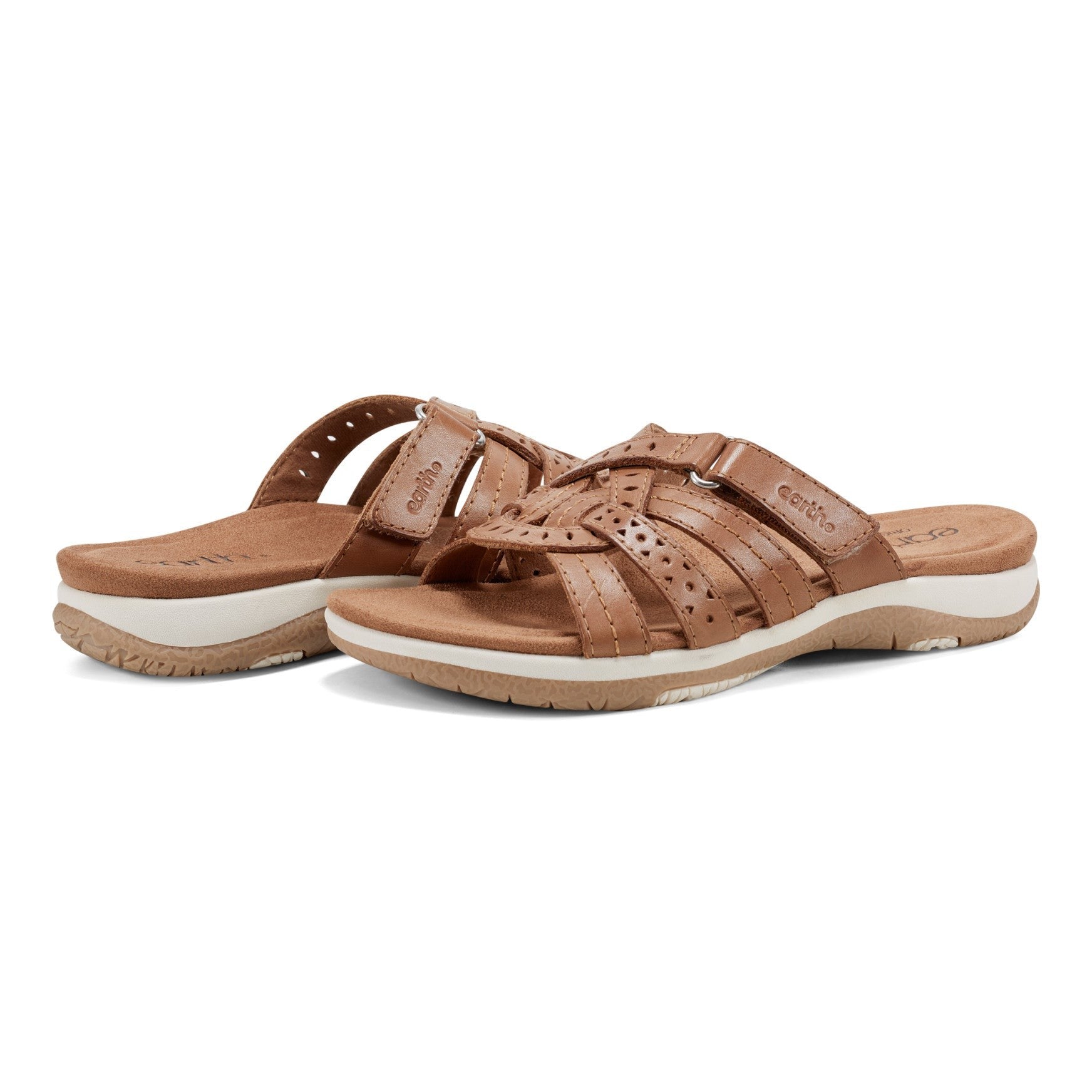 Earth Sassoni Strappy Cushioned Arch-Support Slip-On Women's Flat Sandal - Medium Natural - 7