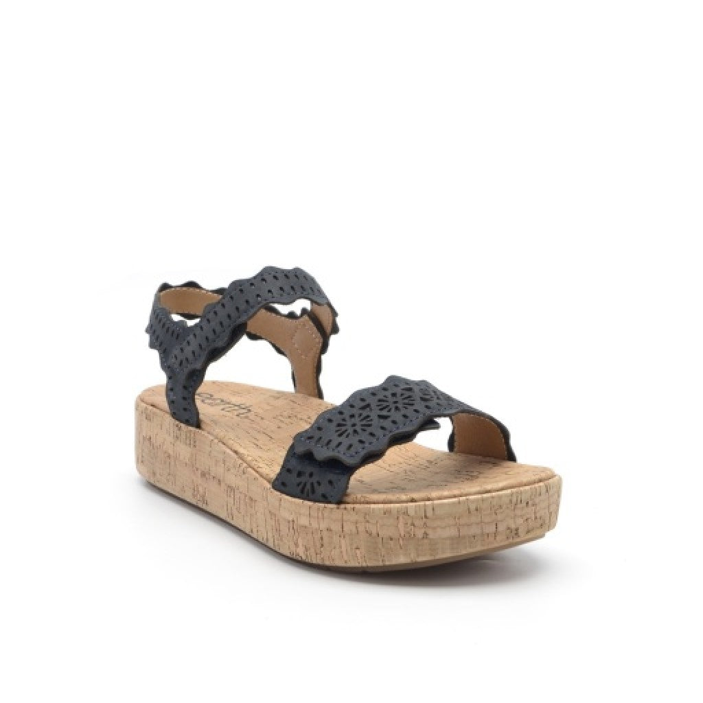 Earth Slata Cushioned Cork-Footbed Women's Casual Leather Sandal - Dark Blue - 8