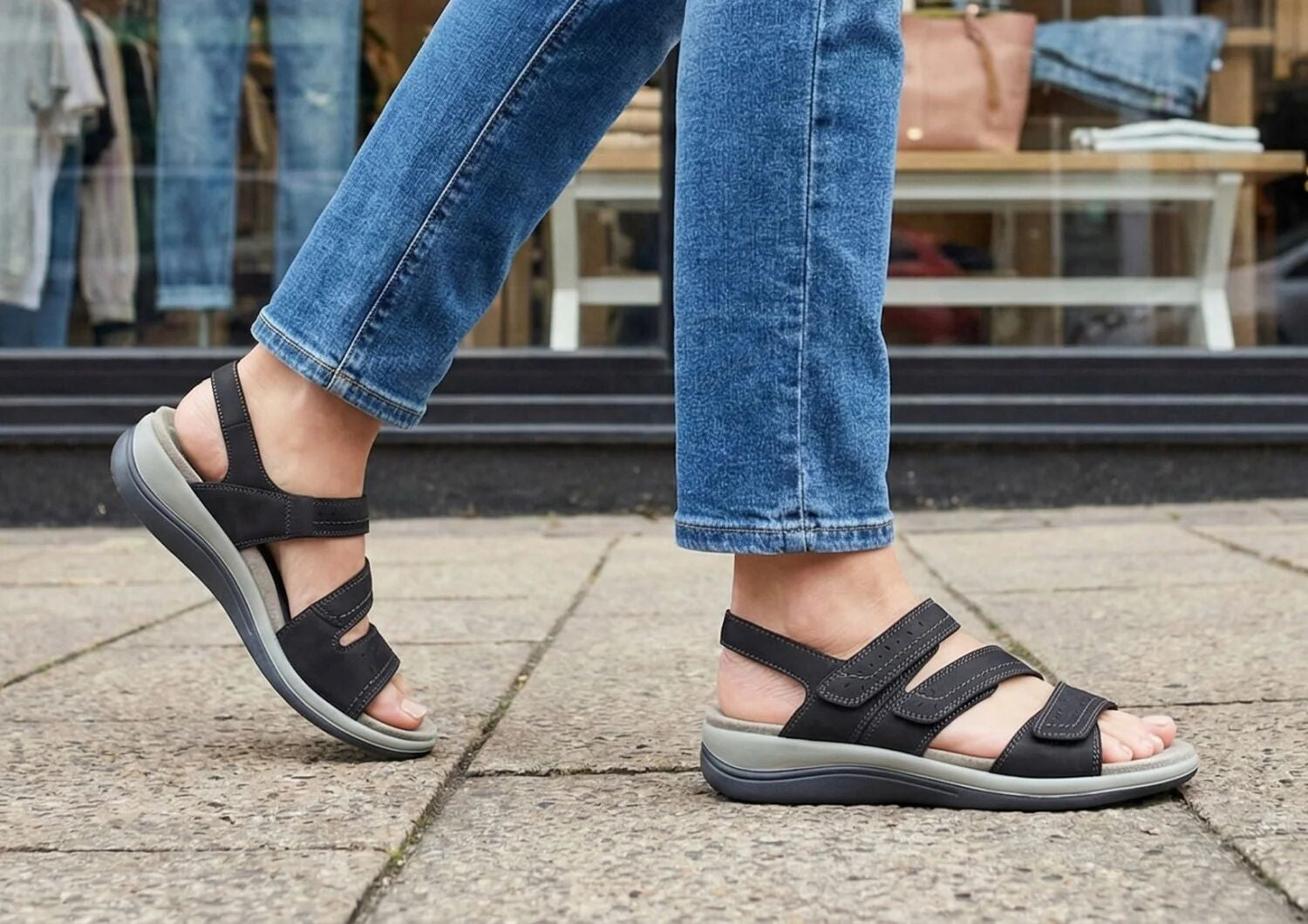 Orthofeet Naxos Supportive Adjustable Women's Sandals - Black - Lifestyle View - 8