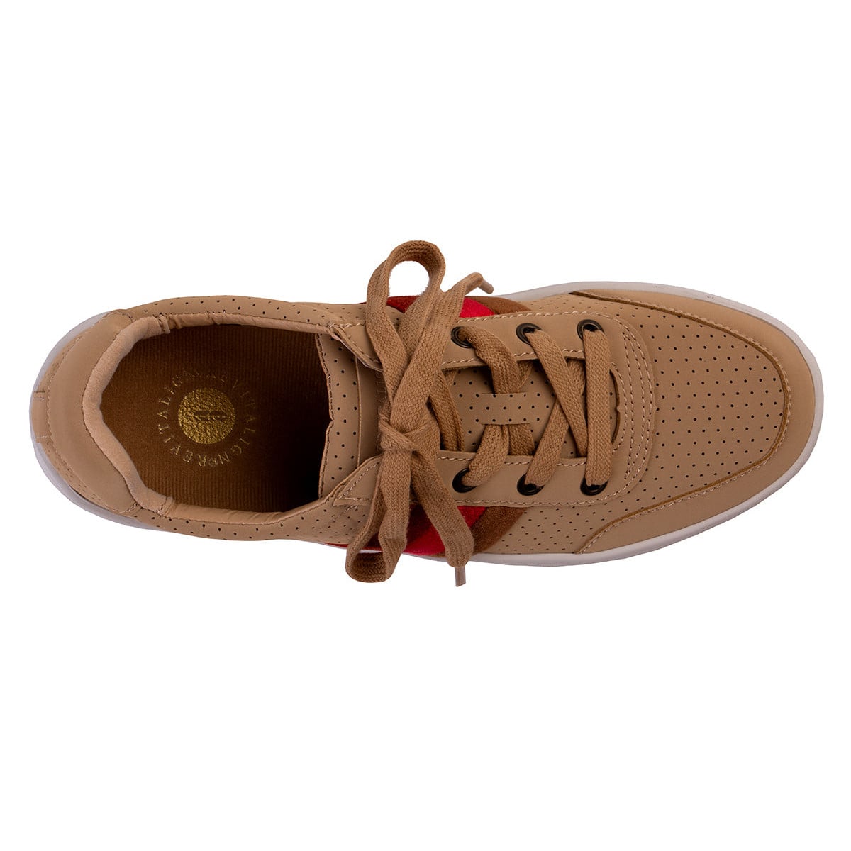 Revitalign Belmont Stripe Women's Velvet Trim Lace-Up Sneaker - Tan