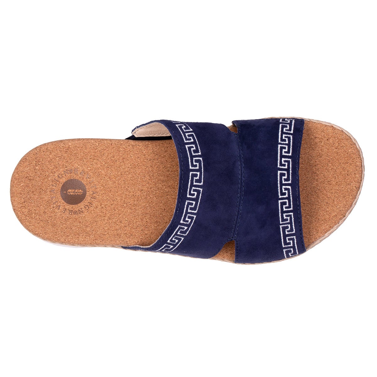Revitalign Fiona Women's Suede Greek Key Slide Sandal - Peacoat
