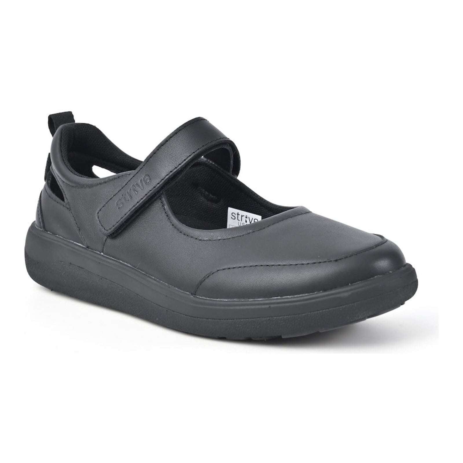Strive Skip Women's Supportive Mary Jane Pump - Black/Black - Angled