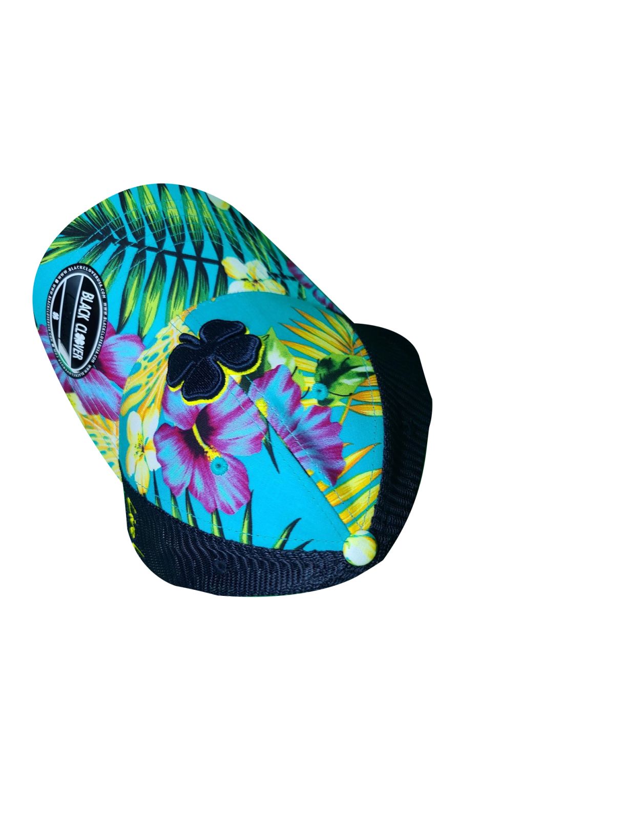 Black Clover Island Luck Hat - Tropical Adjustable Snapback - Unisex -  7 - Navy / Gold / Tropical / Navy Mesh
