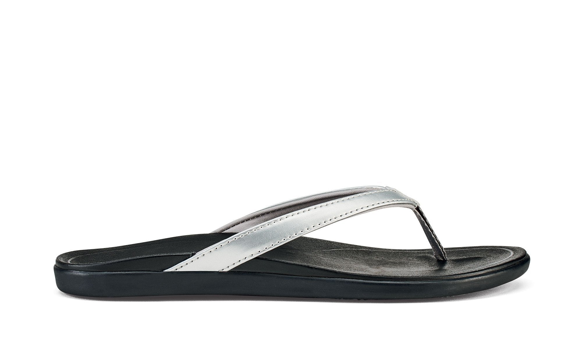 Olukai Hoopio Women's Beach Sandals - Silver / Black - Side
