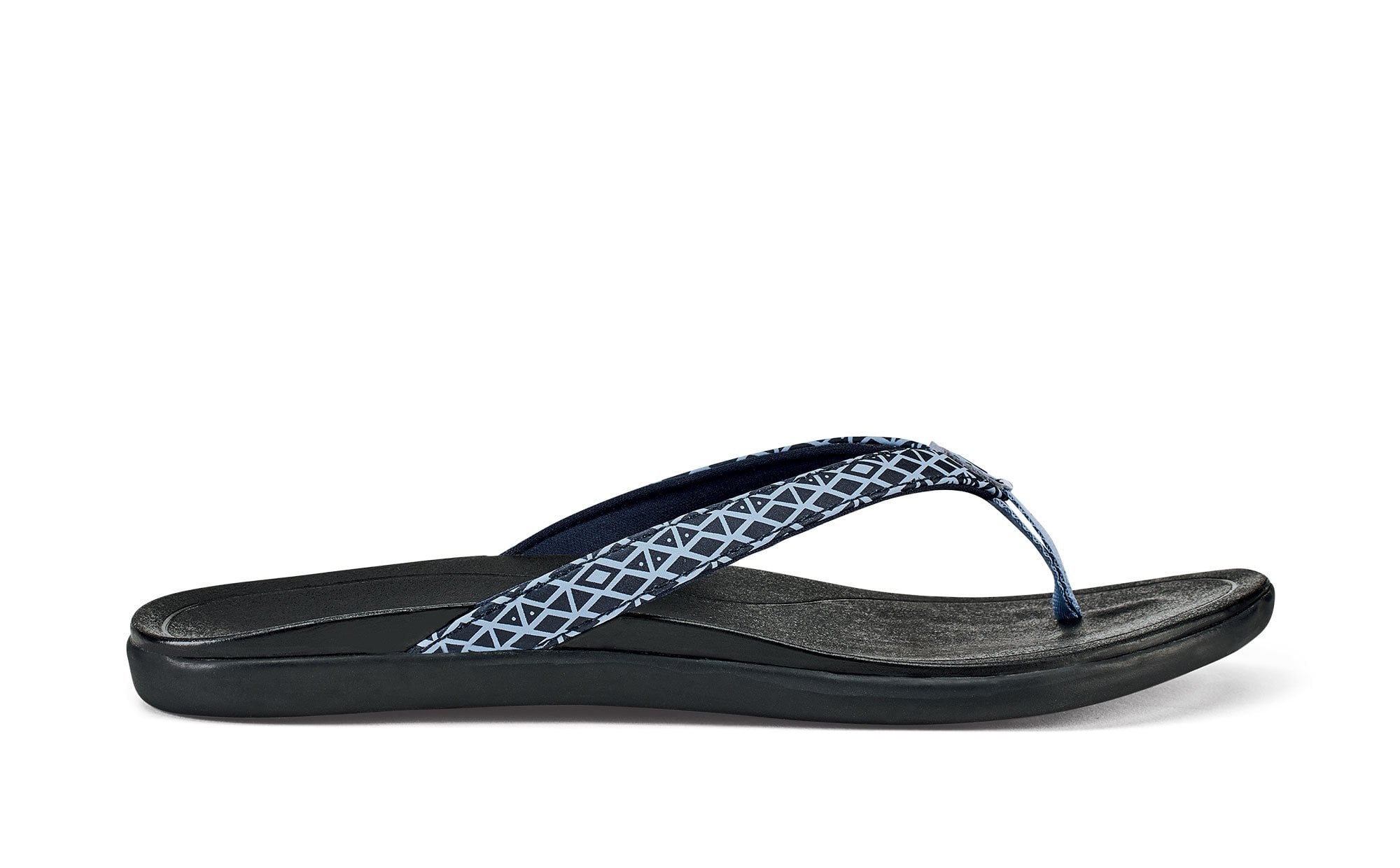 Olukai Hoopio Women's Beach Sandals - Trench Blue Kapa / Black - Side
