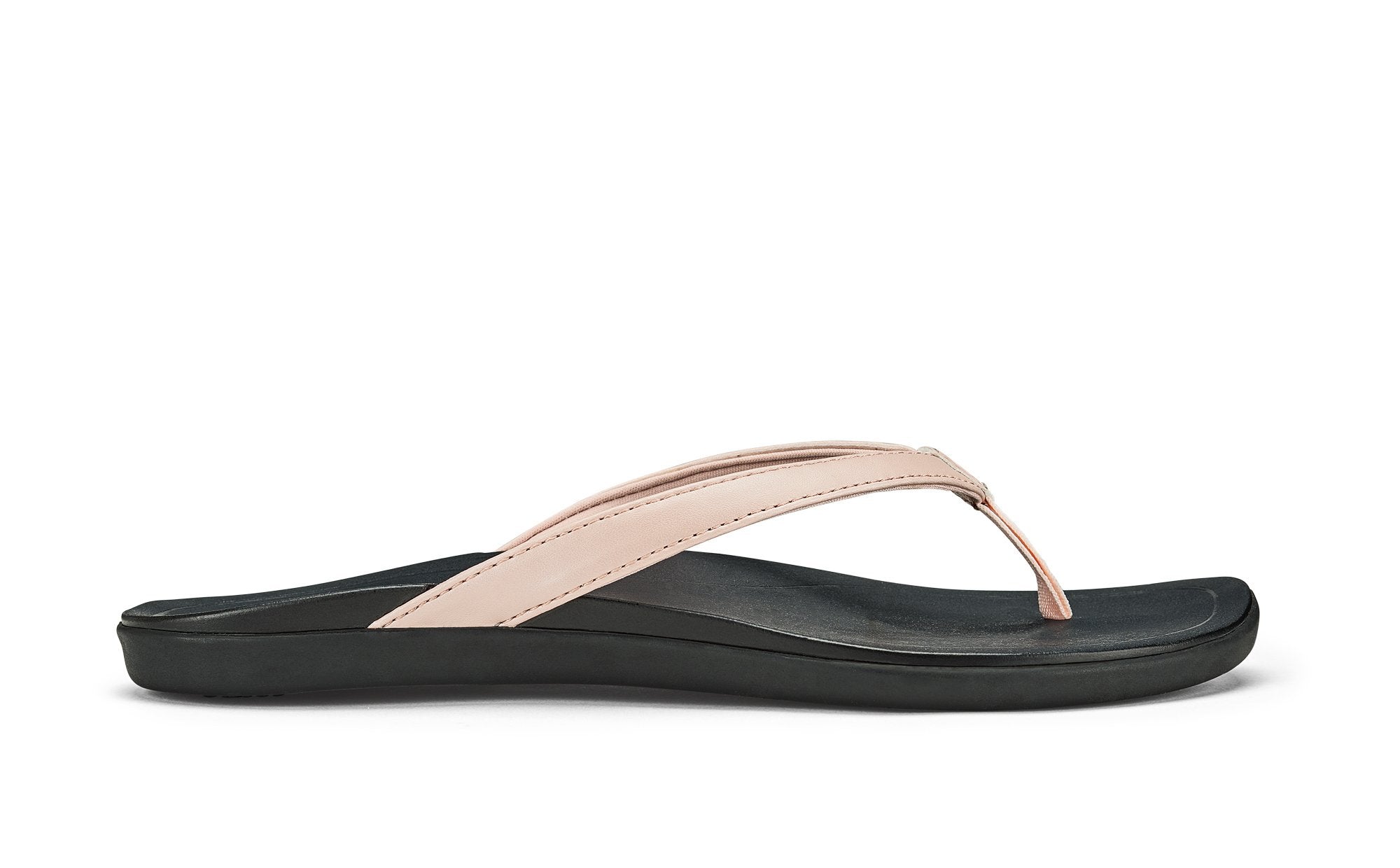 OluKai Hoopio Women's Beach Sandals - Petal Pink Metallic / Black - Side