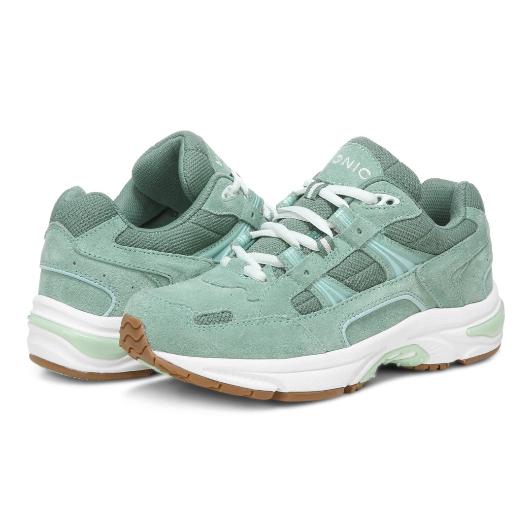 Vionic Walker Women's Plantar Fasciitis Shoe - Frosty Spruce Suede - FROSTY SPRUCE SUEDE pair left angle