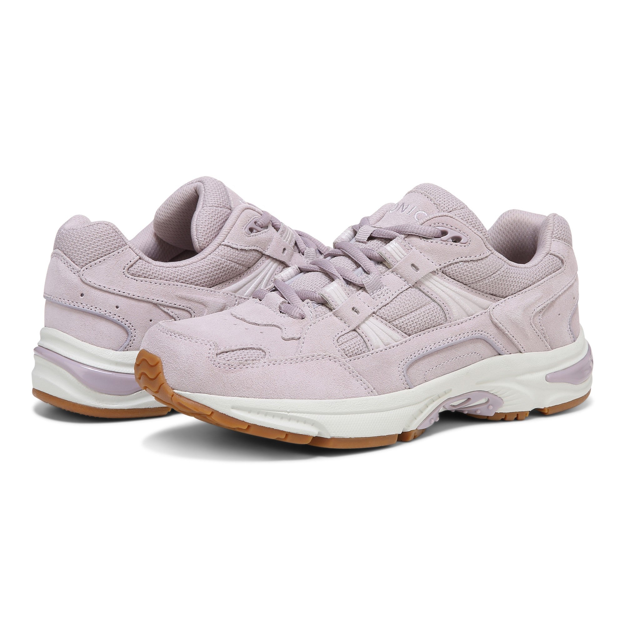 Vionic Walker Women's Plantar Fasciitis Shoe - Suede - Mist Suede - pair left angle