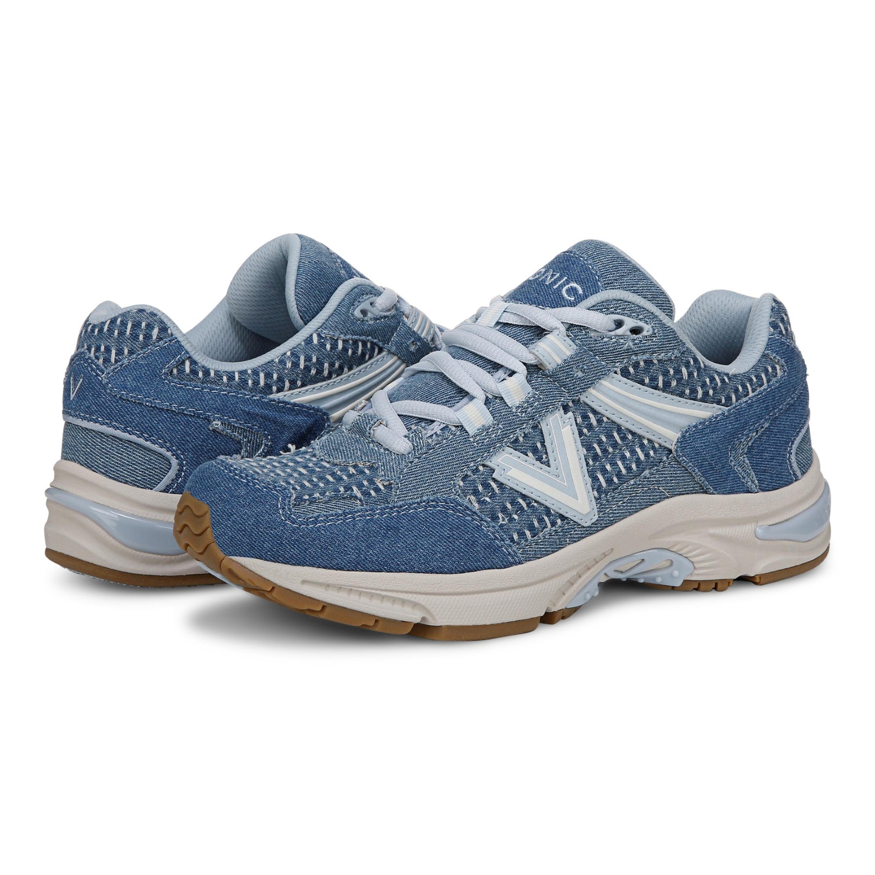 Vionic Classic Walker 2.0 Women's Athletic Walking Shoe - Light Denim Multi - pair left angle