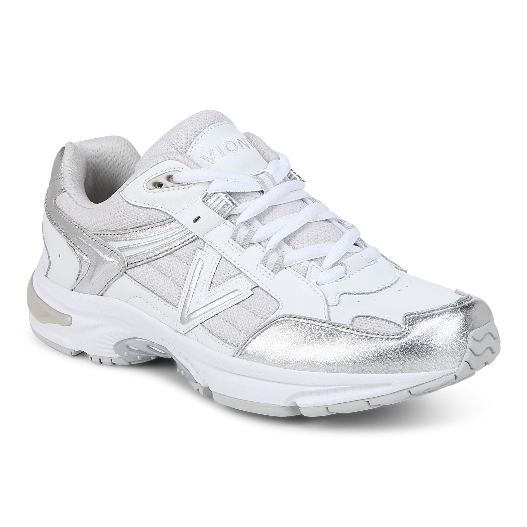 Vionic Classic Walker 2.0 Women's Athletic Walking Shoe in White/ Silver