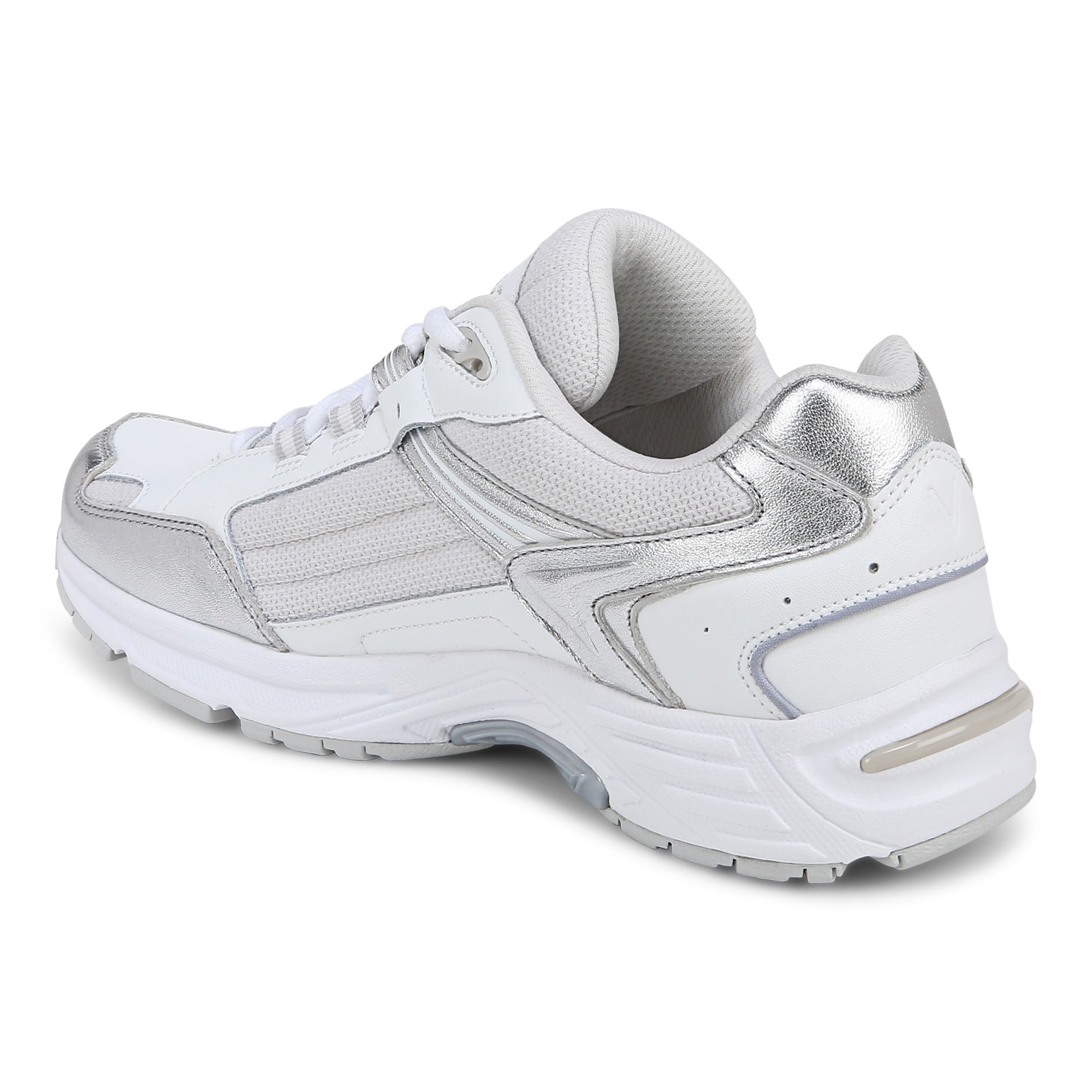 Vionic Classic Walker 2.0 Women's Athletic Walking Shoe - White/ Silver - Back angle