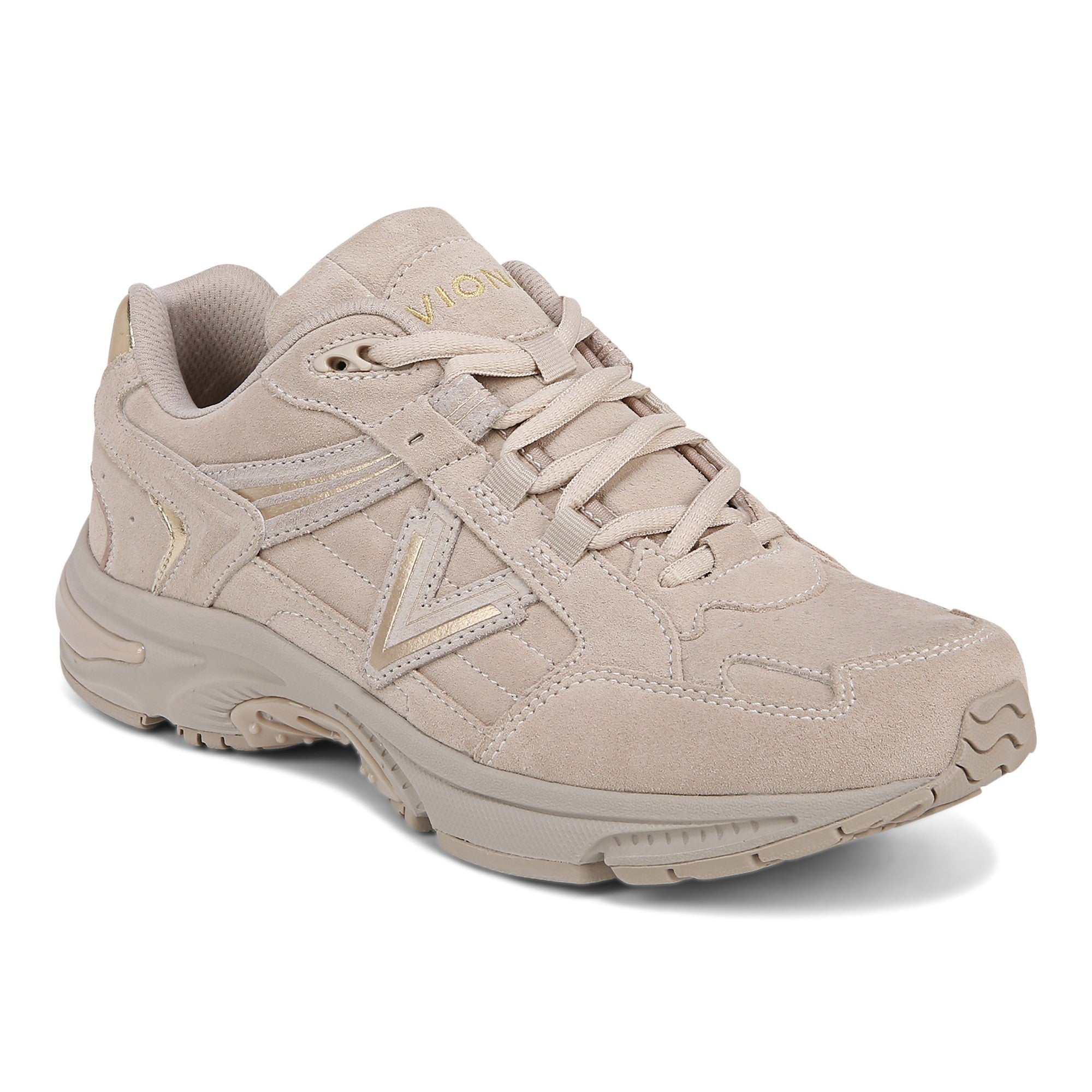 Vionic Classic Walker 2.0 Women's Athletic Walking Shoe - Oatmeal Beige/ Gold - Angle main