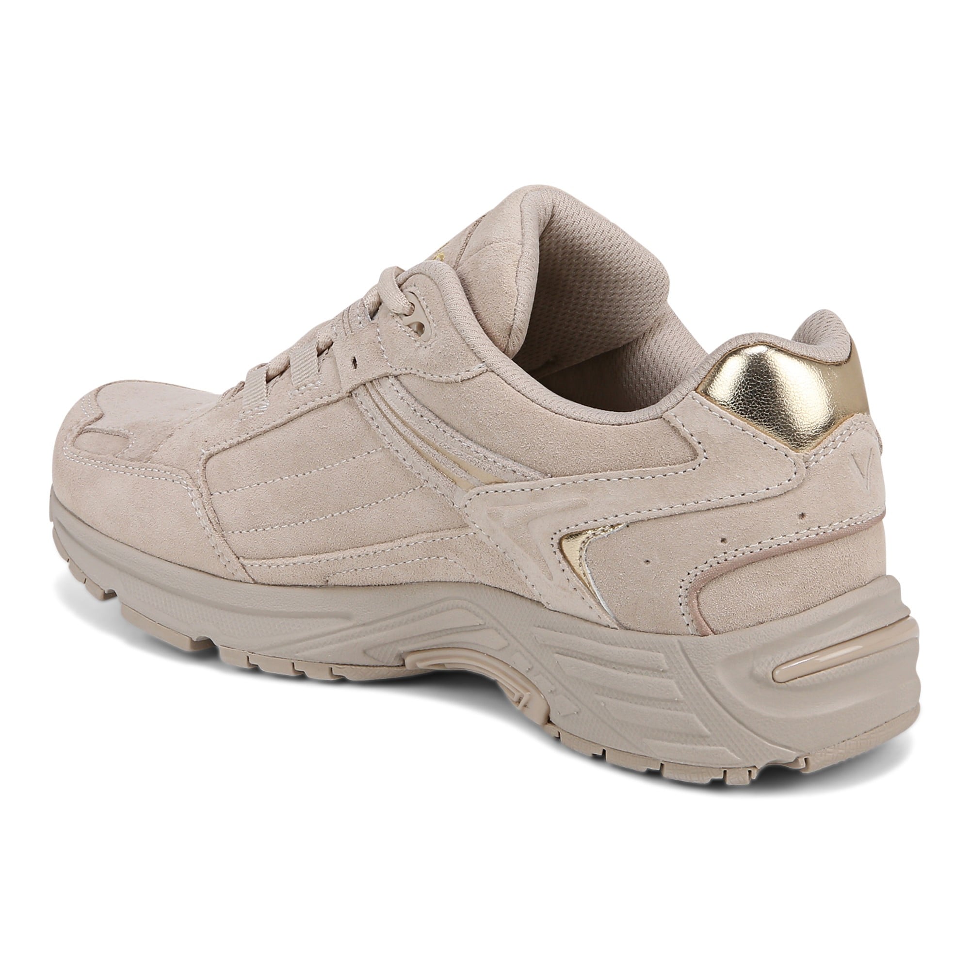 Vionic Classic Walker 2.0 Women's Athletic Walking Shoe - Oatmeal Beige/ Gold - Back angle