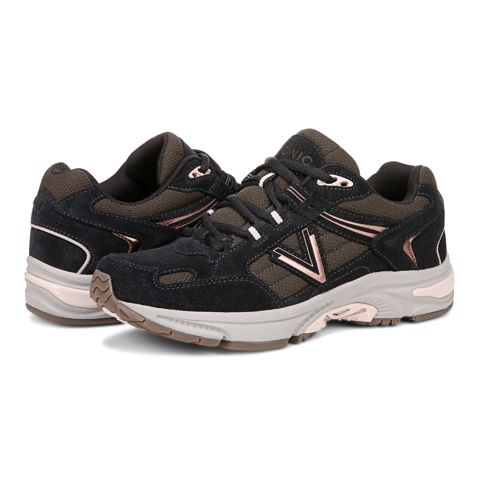 Vionic Classic Walker 2.0 Women's Athletic Walking Shoe - Phantom Grey/Dark Khaki - pair left angle