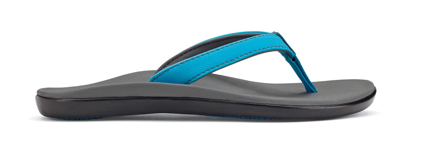 Olukai Ho'opio Girl's Comfort Sandals - Vivid Blue/Charcoal - Profile main