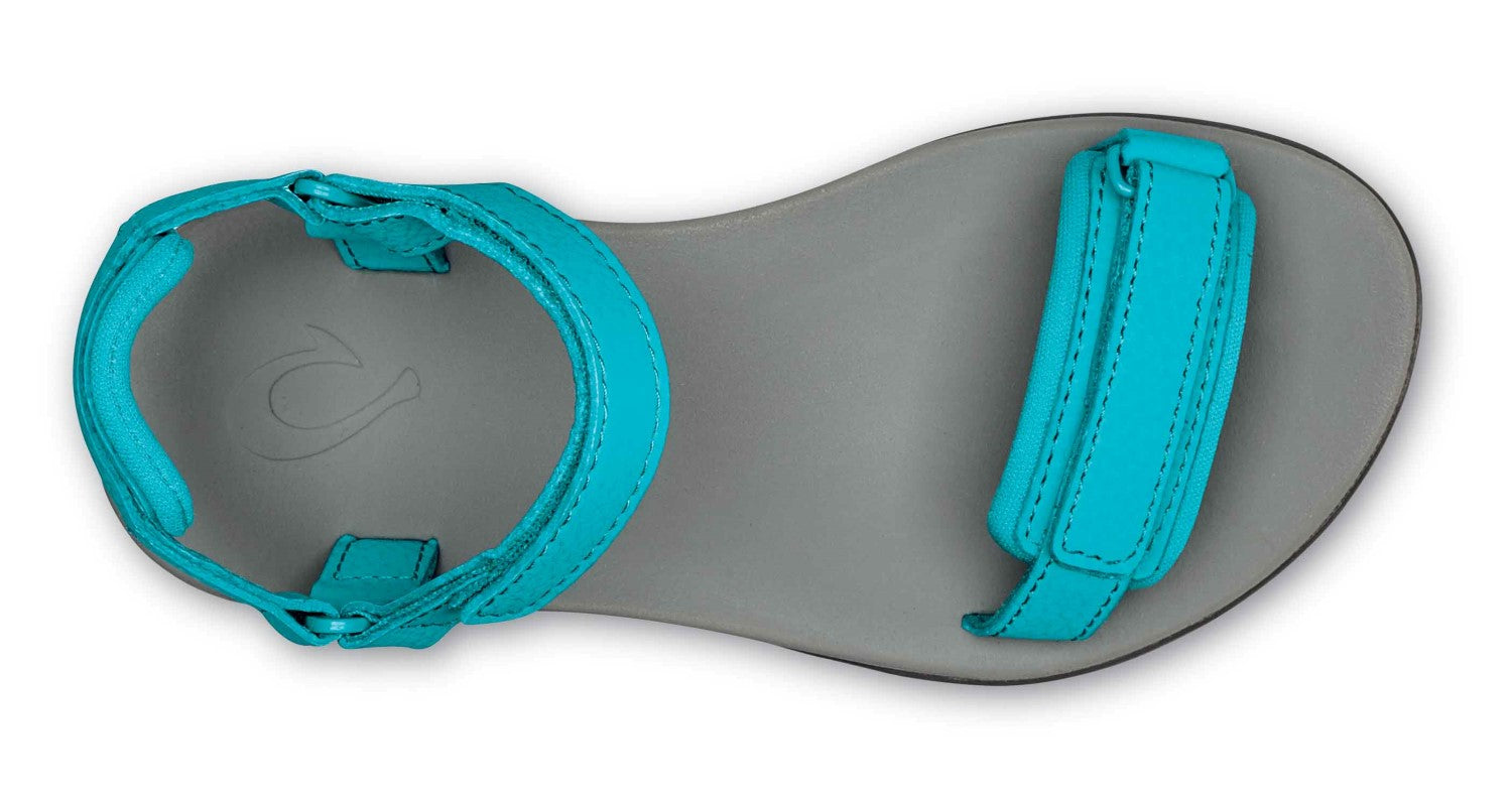Olukai Luana Girl's Comfort Adjustable Strap Sandals - Blue Crush / Pale Grey - Top