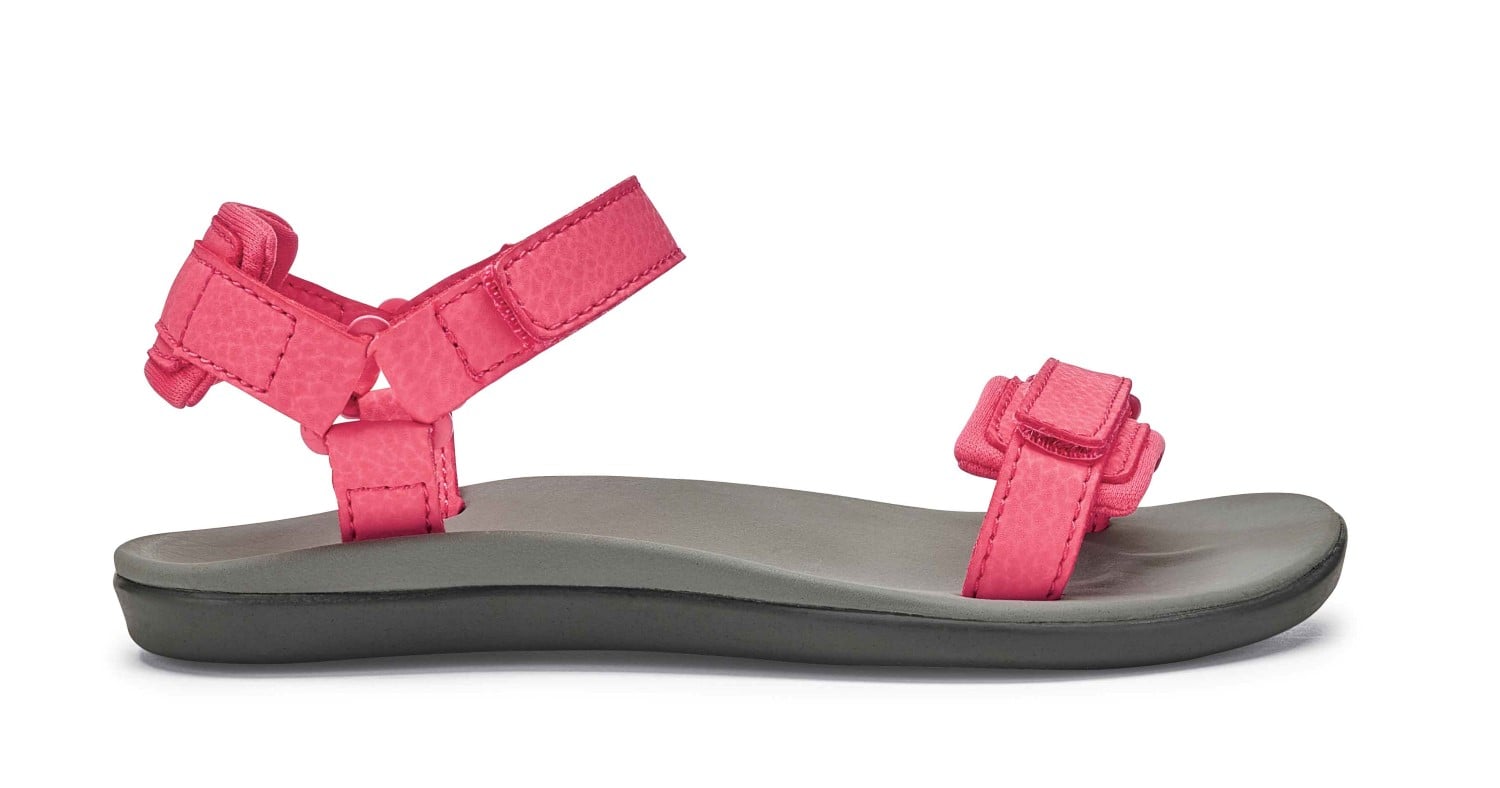 Olukai Luana Girl's Comfort Adjustable Strap Sandals - Guava Jelly / Pale Grey - Profile
