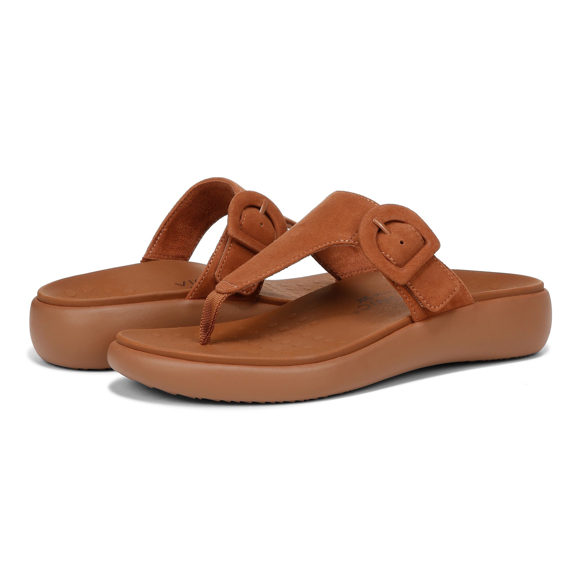 Vionic Activate RX Women's Toe Post Casual Soft Sandal - Argan Brown - pair left angle