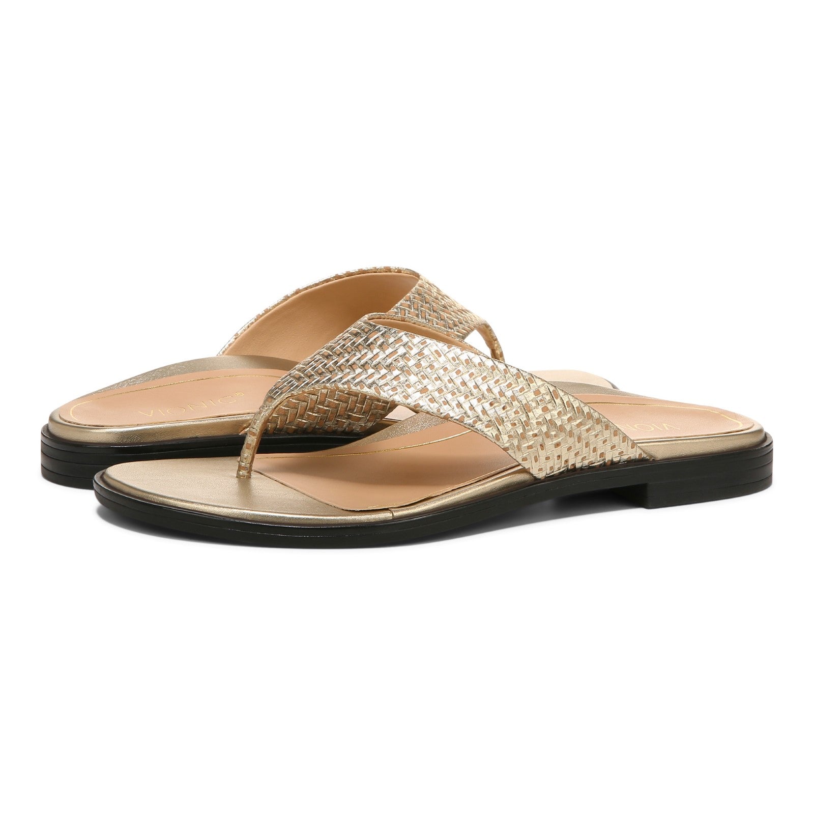 Vionic Agave Womens Thong Sandals - Gold - pair left angle
