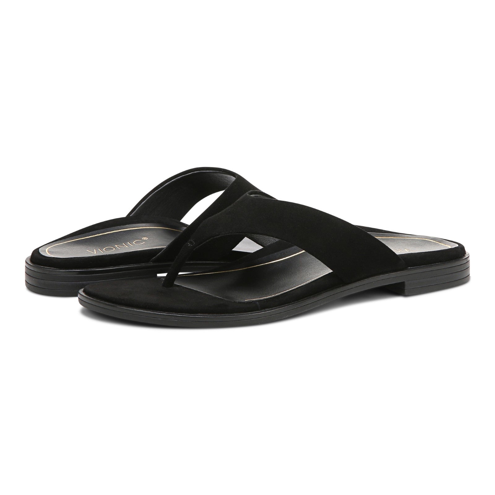 Vionic Agave Womens Thong Sandals - Black - pair left angle