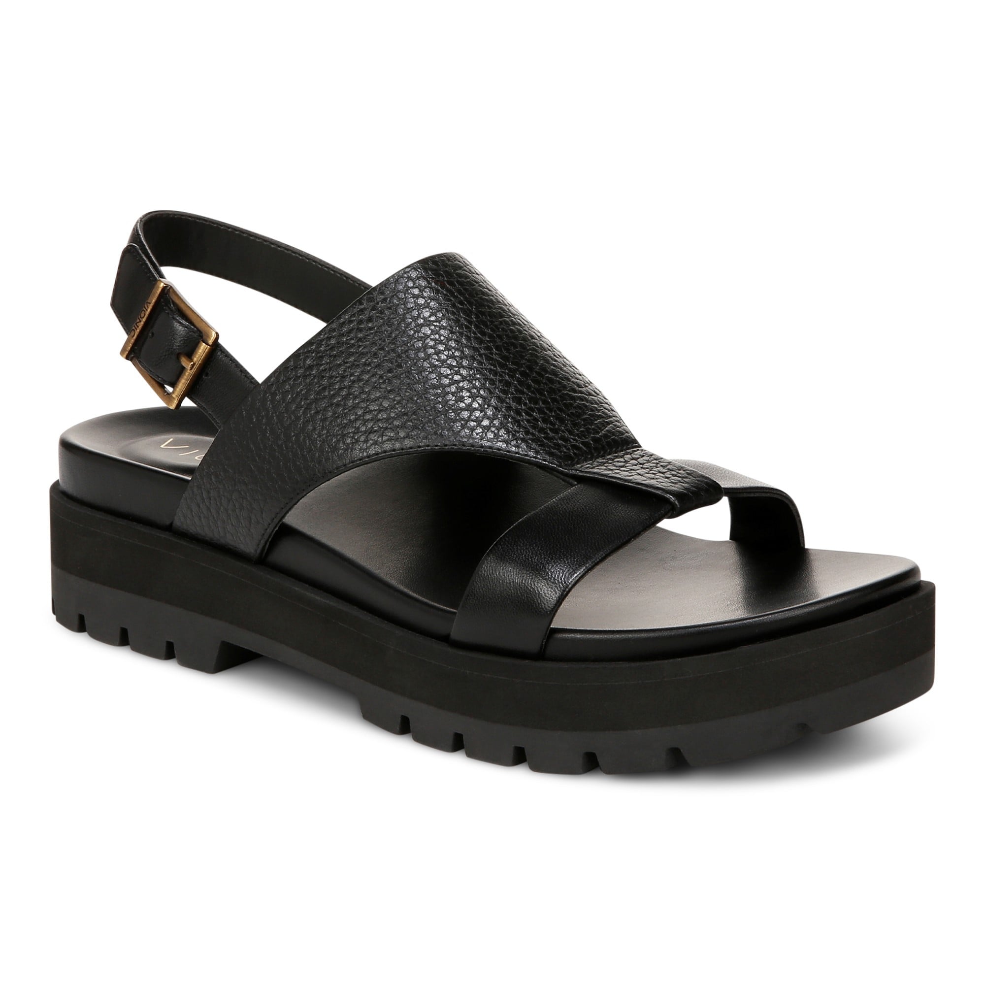 Vionic Alondra Lug Women's T-Strap Comfort Sandal in Black