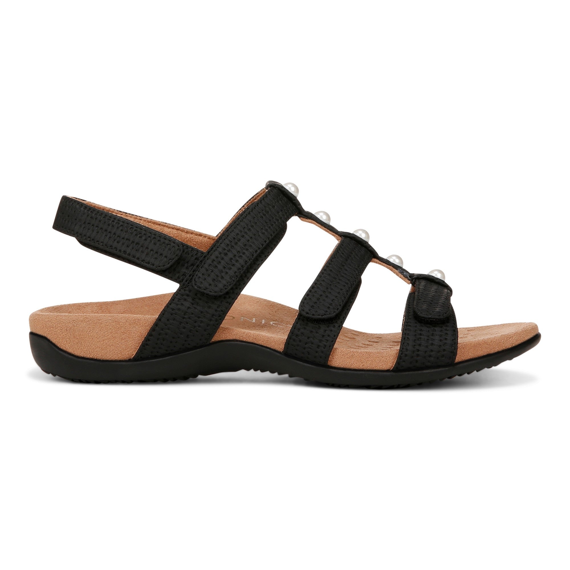 Vionic Amber Pearl Women's Adjustable Orthotic Sandal - Black - Right side