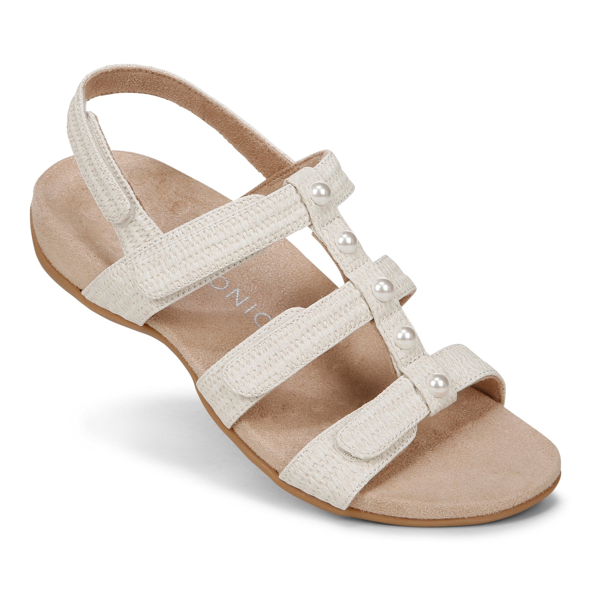 Vionic Amber Pearl Women's Adjustable Orthotic Sandal - Cream - AMBER PEARL-I8708S1100-CREAM-13fl-med