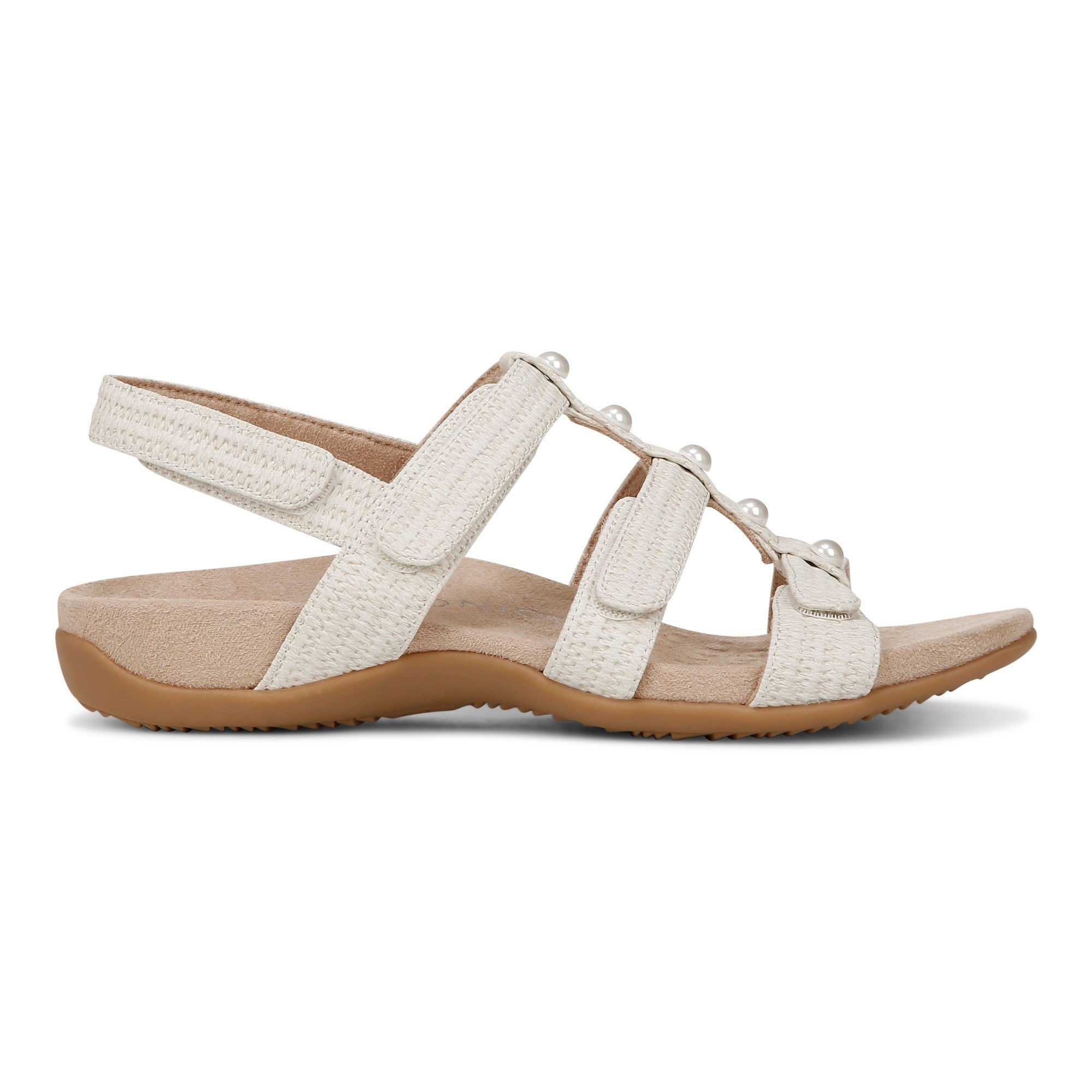 Vionic Amber Pearl Women's Adjustable Orthotic Sandal - Cream - Right side