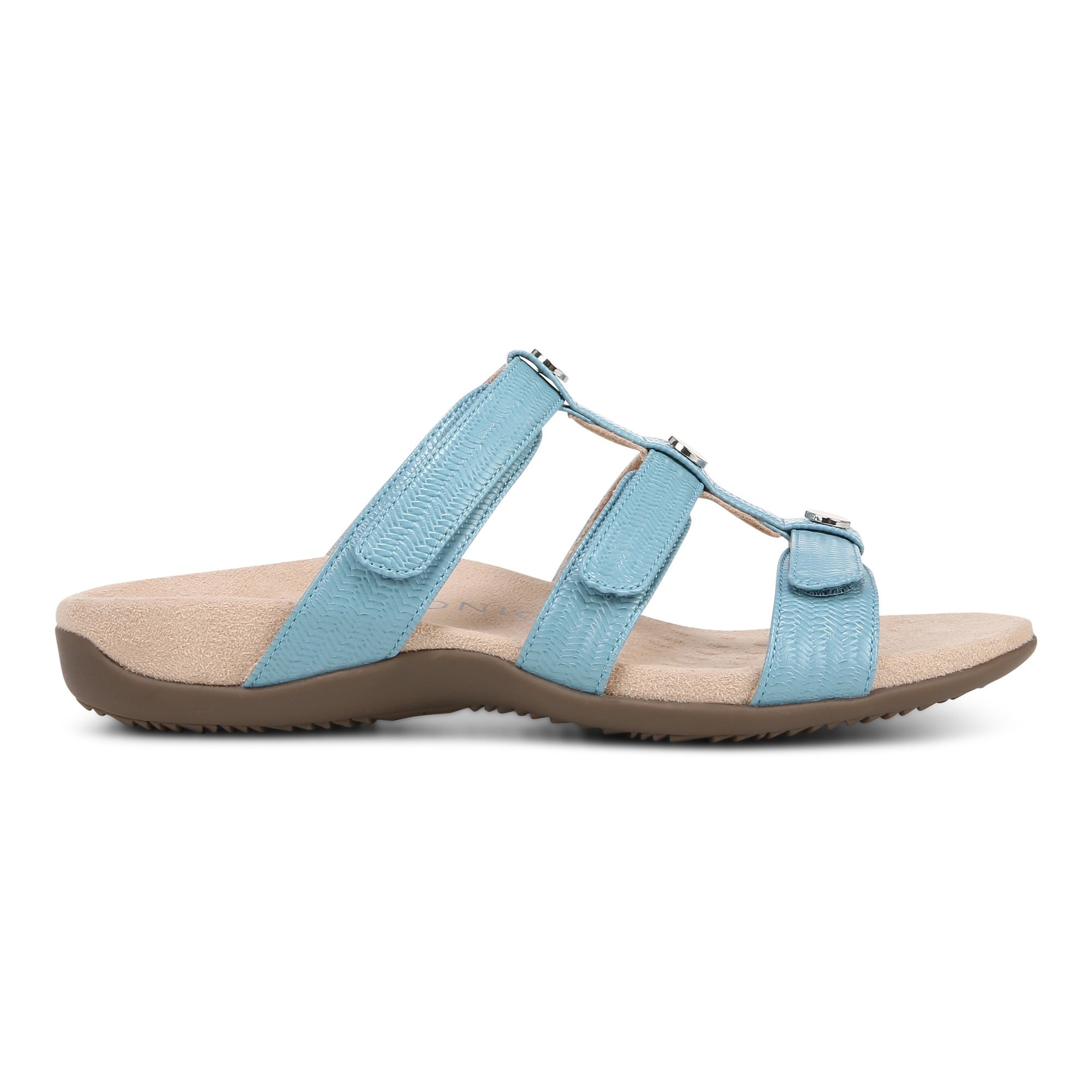Vionic Amber Pearl Slide Women's Supportive Slip-on Sandal - Captains Blue - Right side