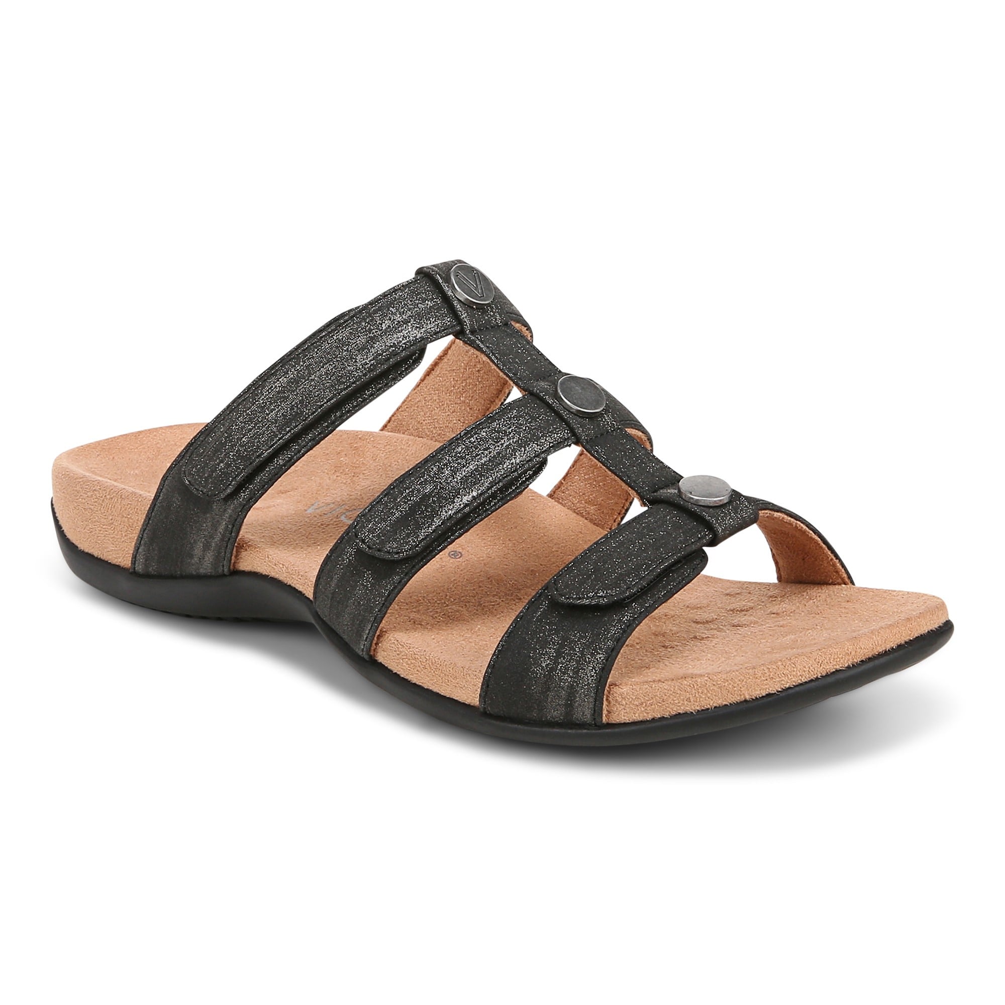Vionic Amber Pearl Slide Women's Supportive Slip-on Sandal in Black