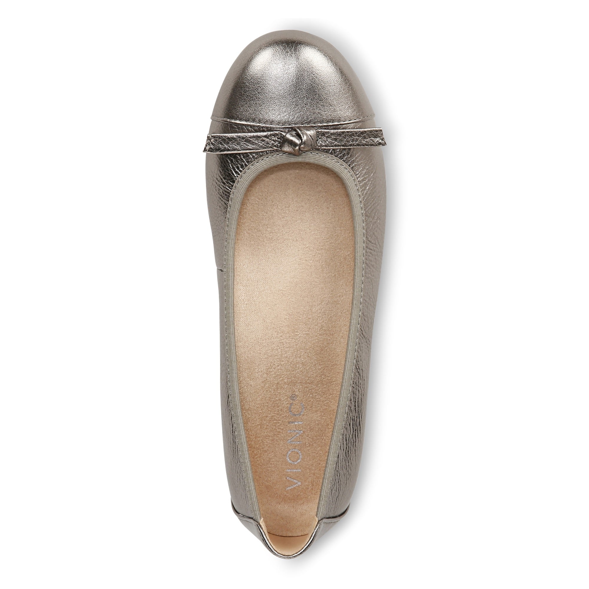 Vionic Amorie Women's Orthotic Supportive Ballet Flat - Free Shipping - Pewter Met Leather - Top