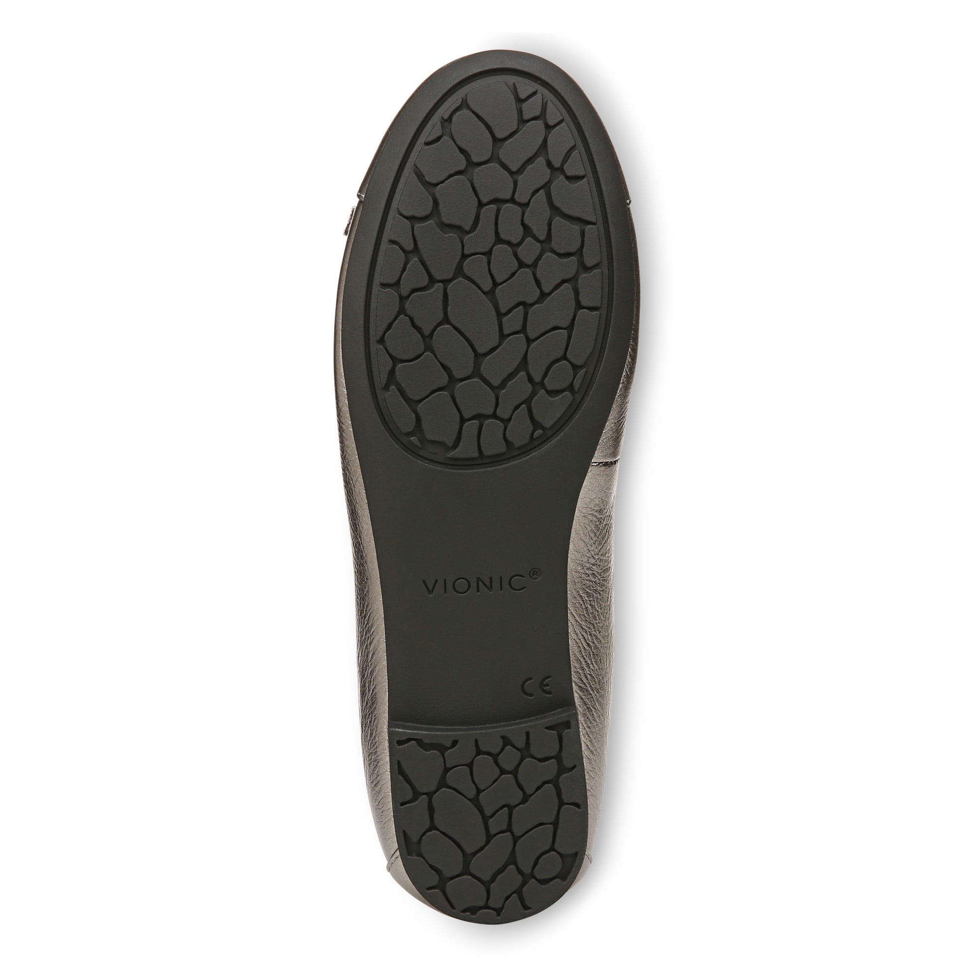 Vionic Amorie Women's Orthotic Supportive Ballet Flat - Free Shipping - Pewter Met Leather - Bottom