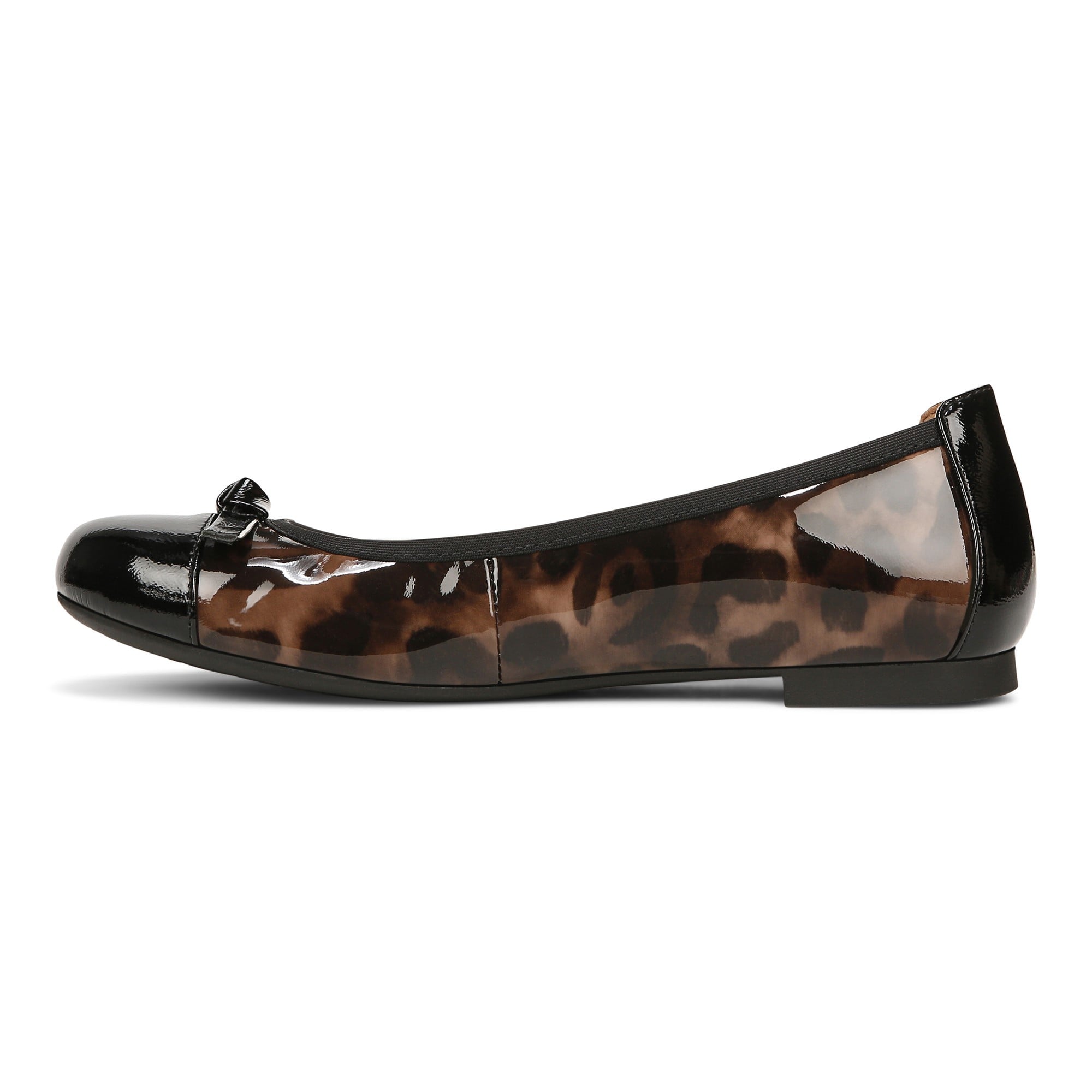 Vionic Amorie Women's Orthotic Supportive Ballet Flat - Free Shipping - Black/leopard Patent - Left Side