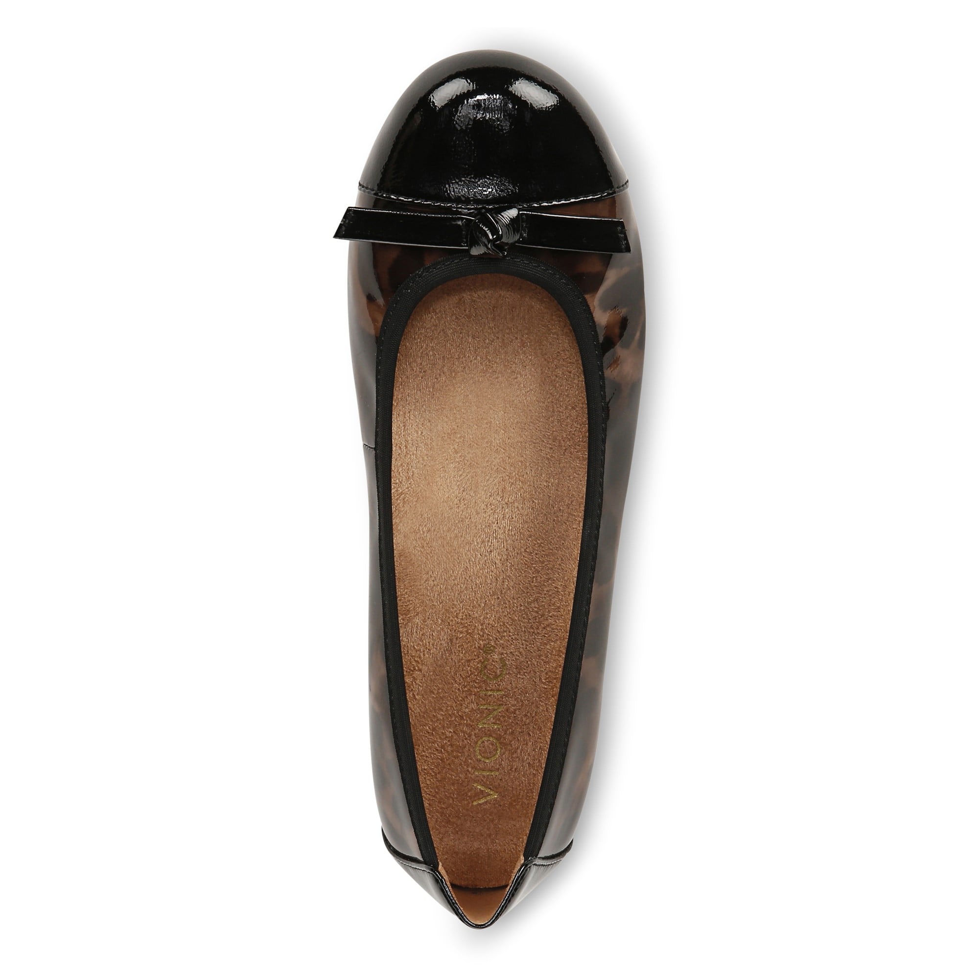 Vionic Amorie Women's Orthotic Supportive Ballet Flat - Free Shipping - Black/leopard Patent - Top