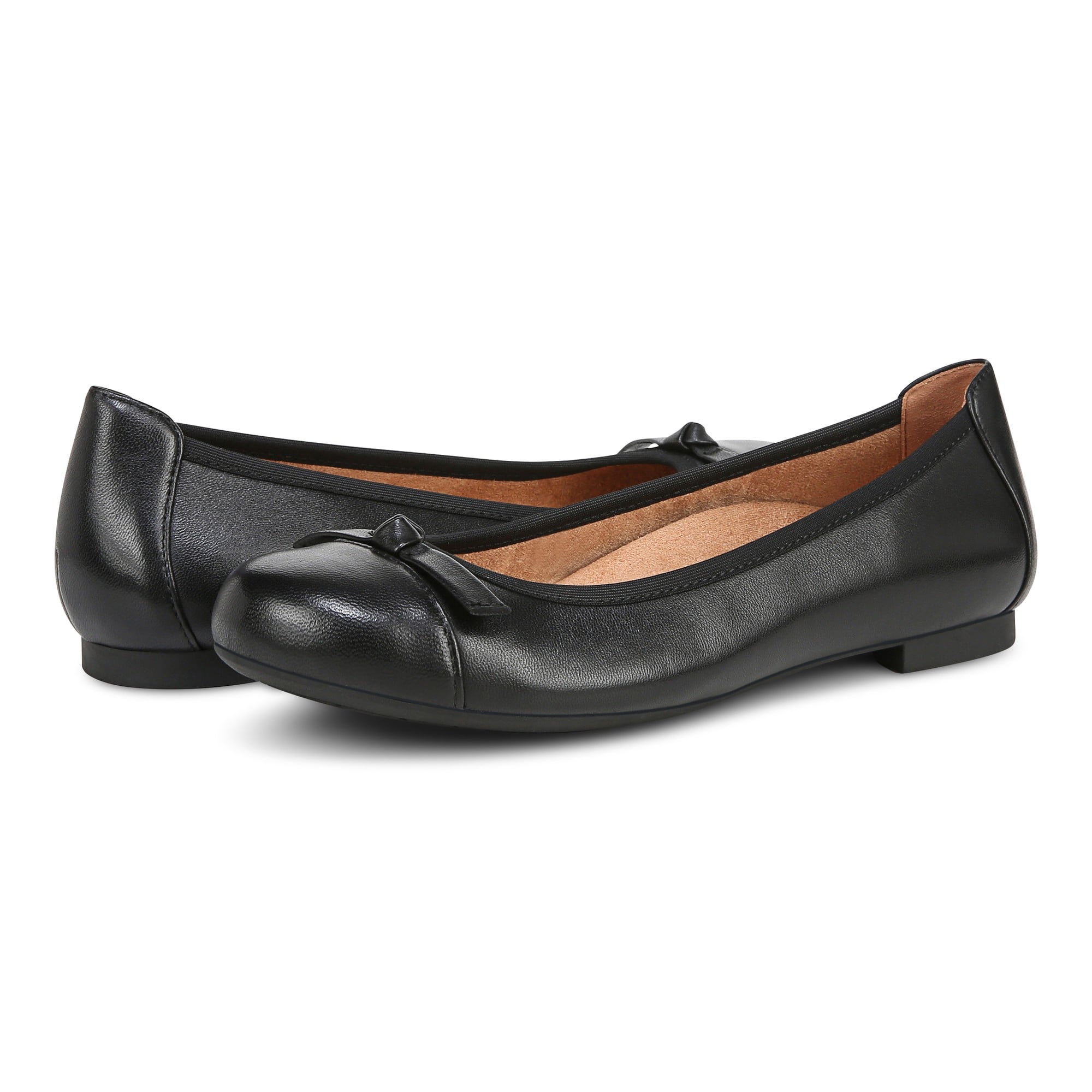 Vionic Amorie Women's Orthotic Supportive Ballet Flat - Black-Leather - pair left angle
