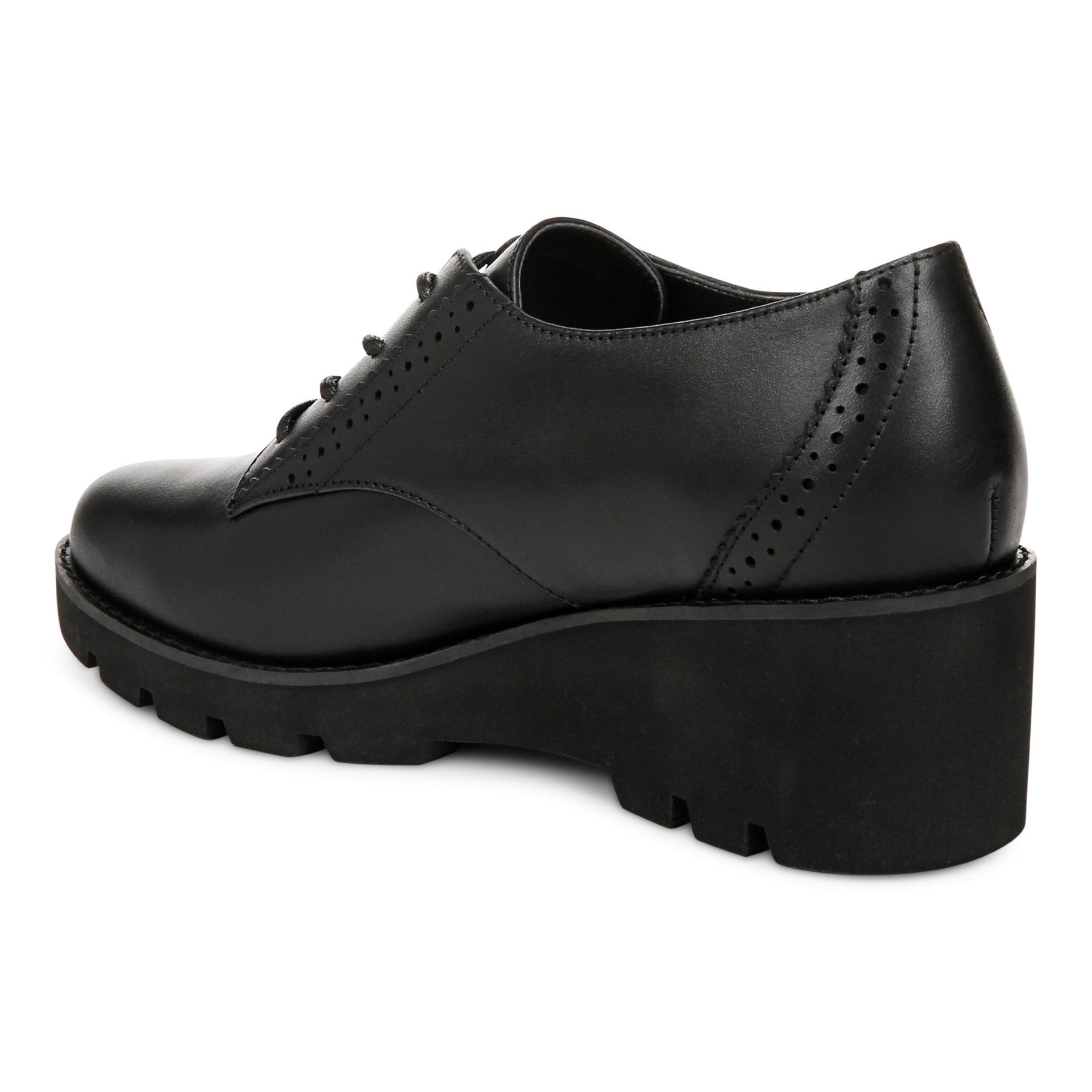 Vionic Anaheim Women's Comfort Wedge Oxford Derby Shoe - Black - Back angle