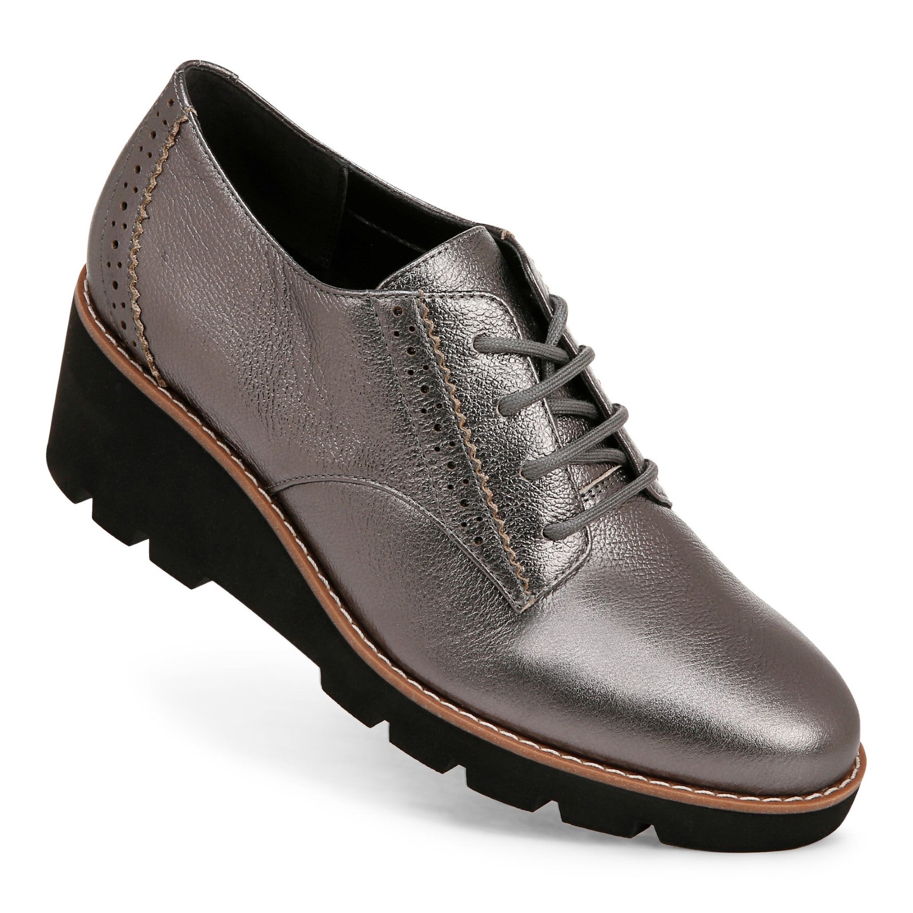 Vionic Anaheim Women's Comfort Wedge Oxford Derby Shoe - Pewter - ANAHEIM-J1593L4020-PEWTER-13fl-med