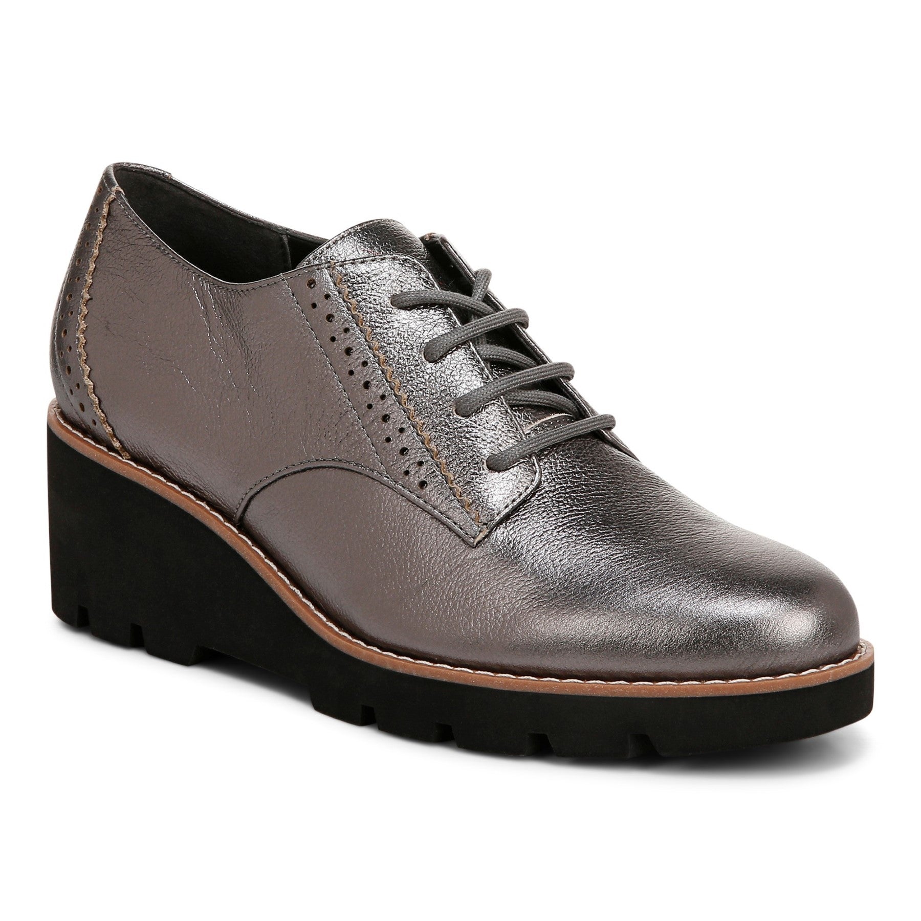 Vionic Anaheim Women's Comfort Wedge Oxford Derby Shoe in Pewter