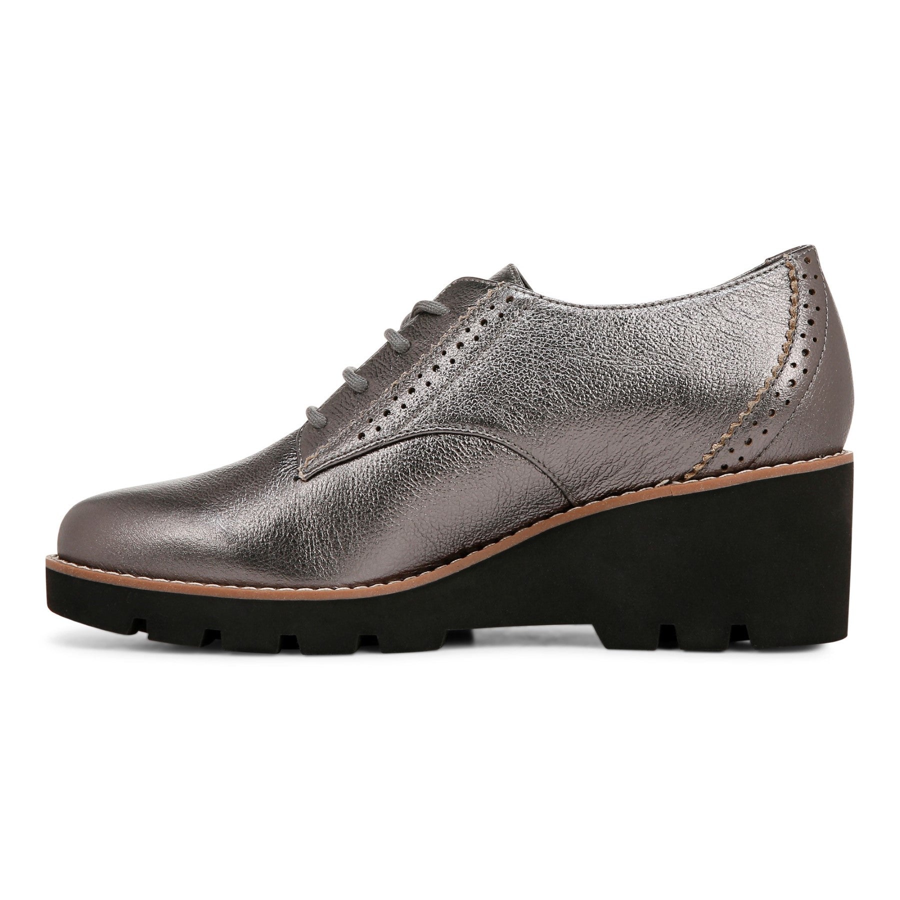 Vionic Anaheim Women's Comfort Wedge Oxford Derby Shoe - Pewter - Left Side