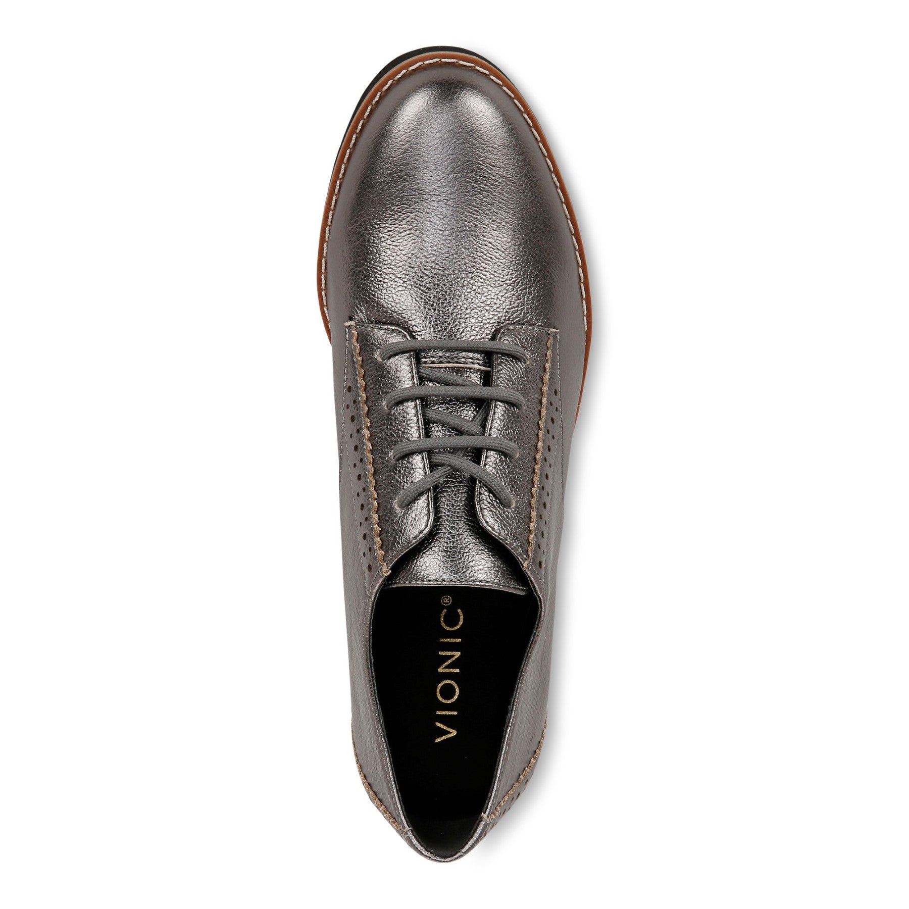 Vionic Anaheim Women's Comfort Wedge Oxford Derby Shoe - Pewter - Top