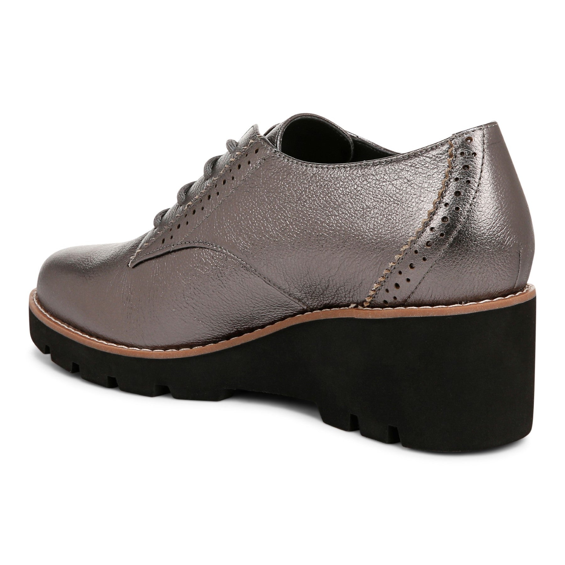 Vionic Anaheim Women's Comfort Wedge Oxford Derby Shoe - Pewter - Back angle