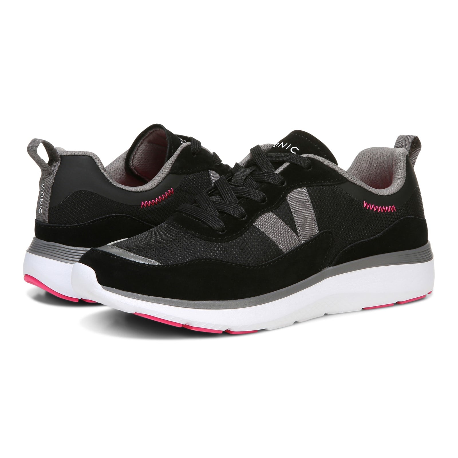 Vionic Ayse - Women's Lace-up Athletic Sneakers with Arch Support - Black Mesh pair left angle