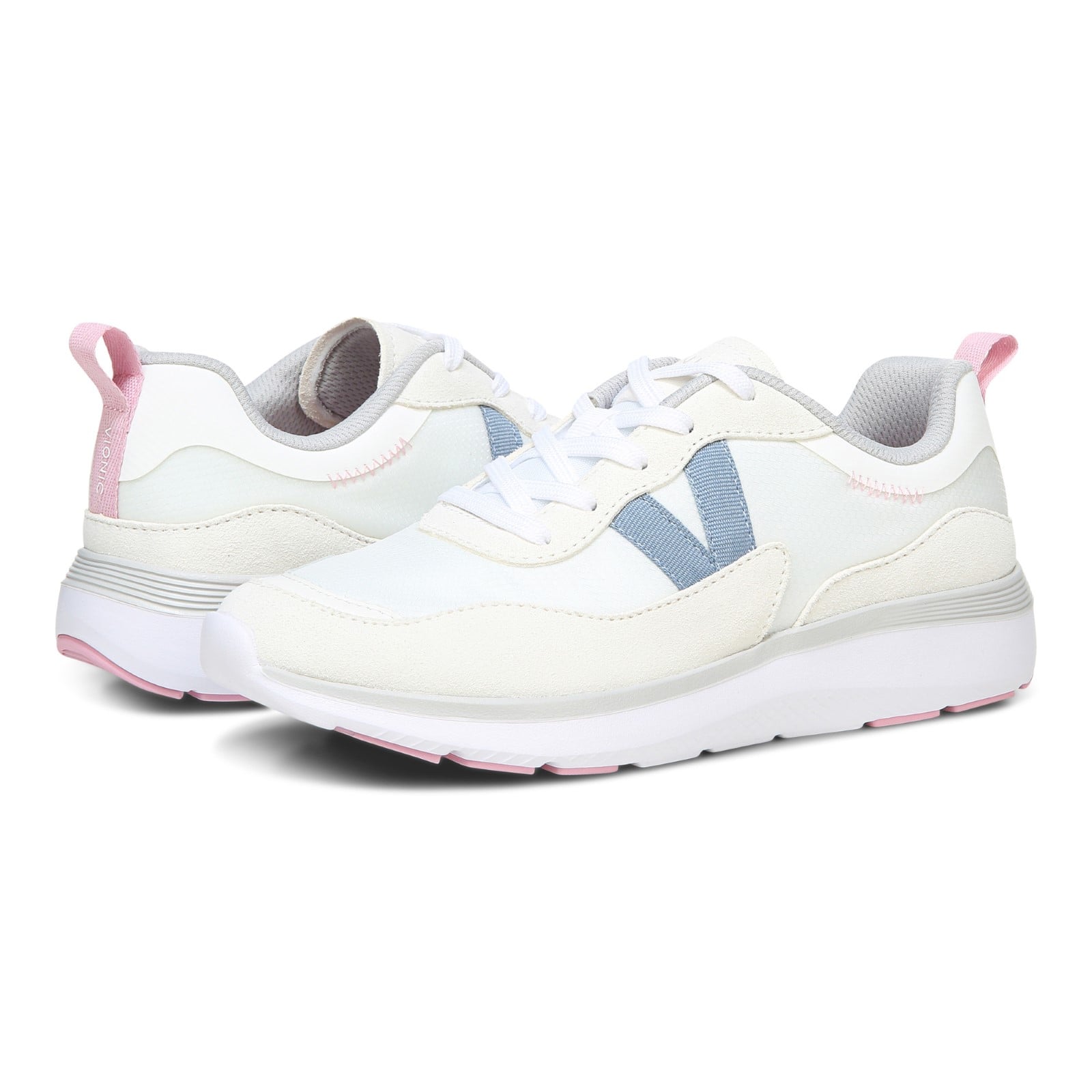 Vionic Ayse - Women's Lace-up Athletic Sneakers with Arch Support - White Mesh pair left angle