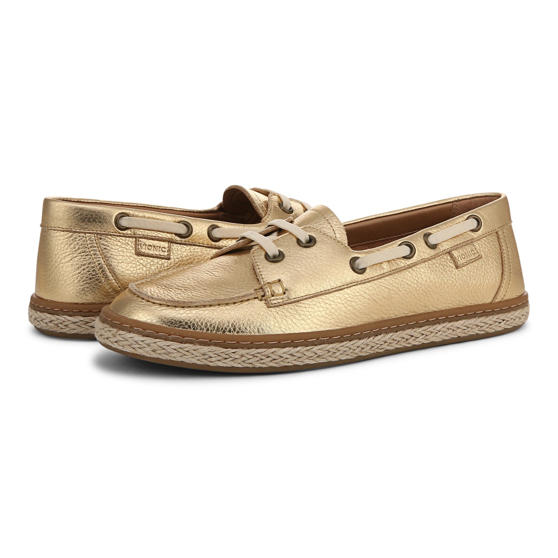 Vionic Bay womens Espadrilles Shoe - Gold - pair left angle