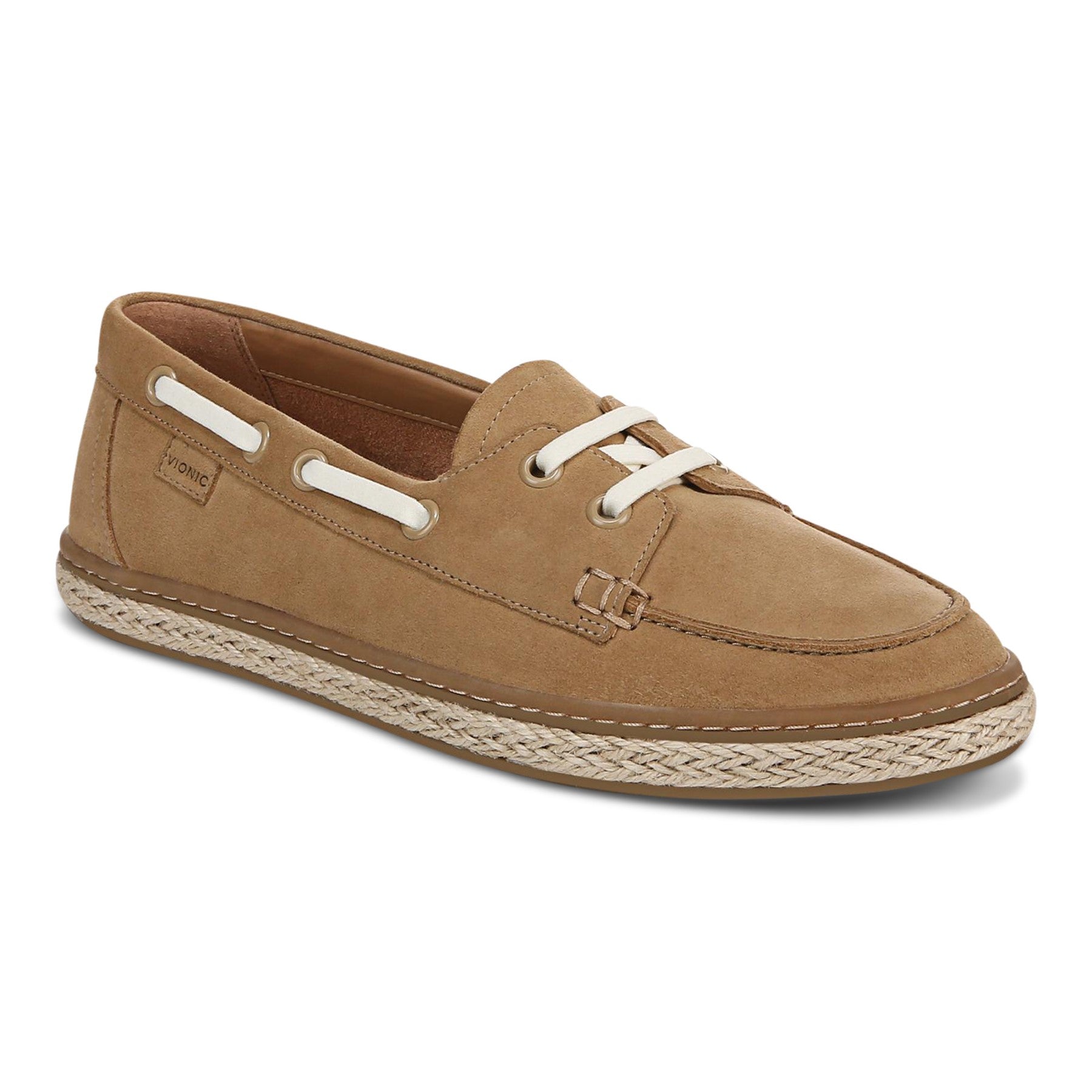 Vionic Bay Women's Comfort Loafer - Supportive Boat Shoe in Sand