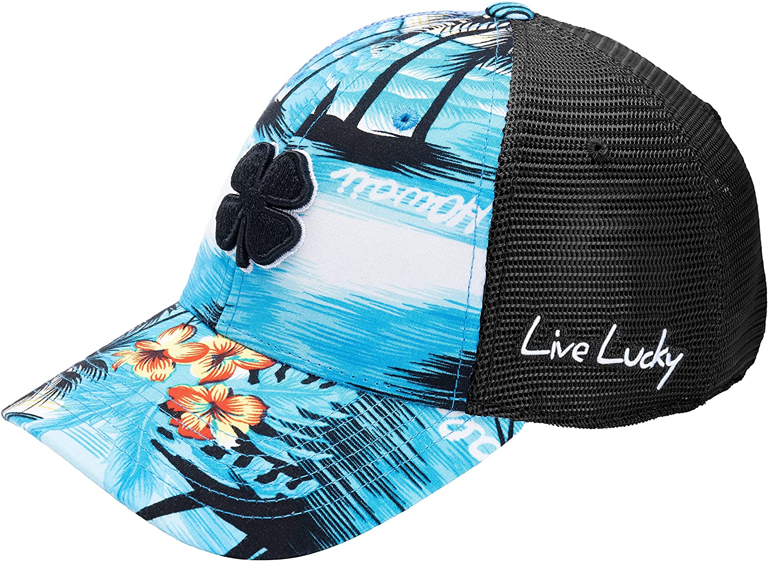 Black Clover Island Luck Hat - Tropical Adjustable Snapback - Unisex - 12 Profile2 12 - Black / Black Mesh