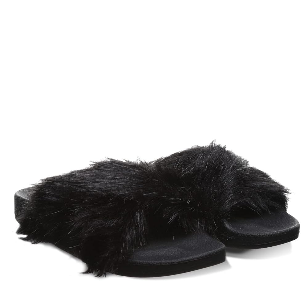Bearpaw Lauryn Women's Furry Slide Sandals - 2909W - Black