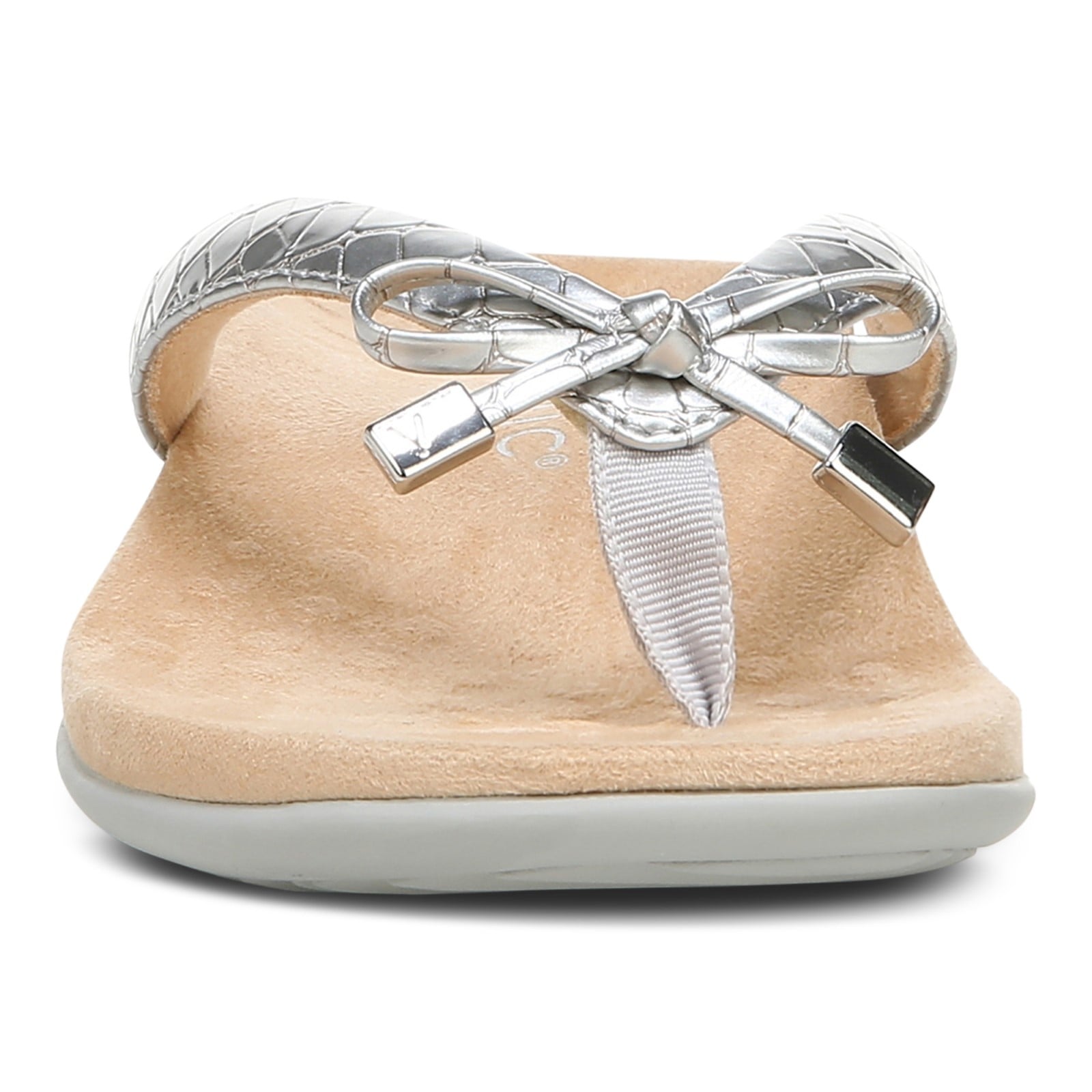 Vionic Bella - Women's Orthotic Thong Sandals - Silver Metallic Croc - Front